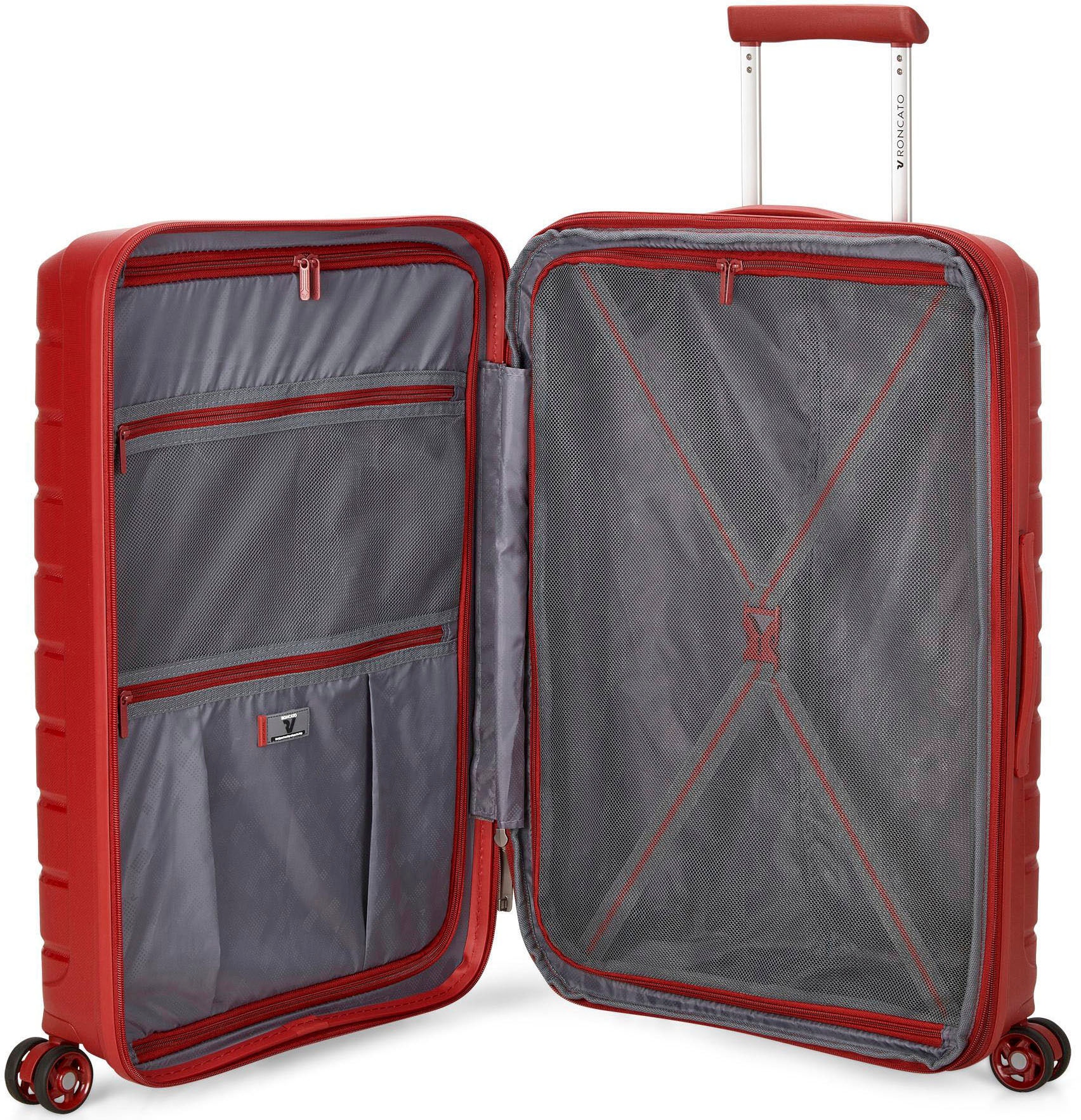 RONCATO Hartschalen-Trolley »B-FLYING, 67 cm, rot«, 4 St. Rollen, Hartschalen-Koffer Reisegepäck mit Volumenerweiterung und TSA Schloss