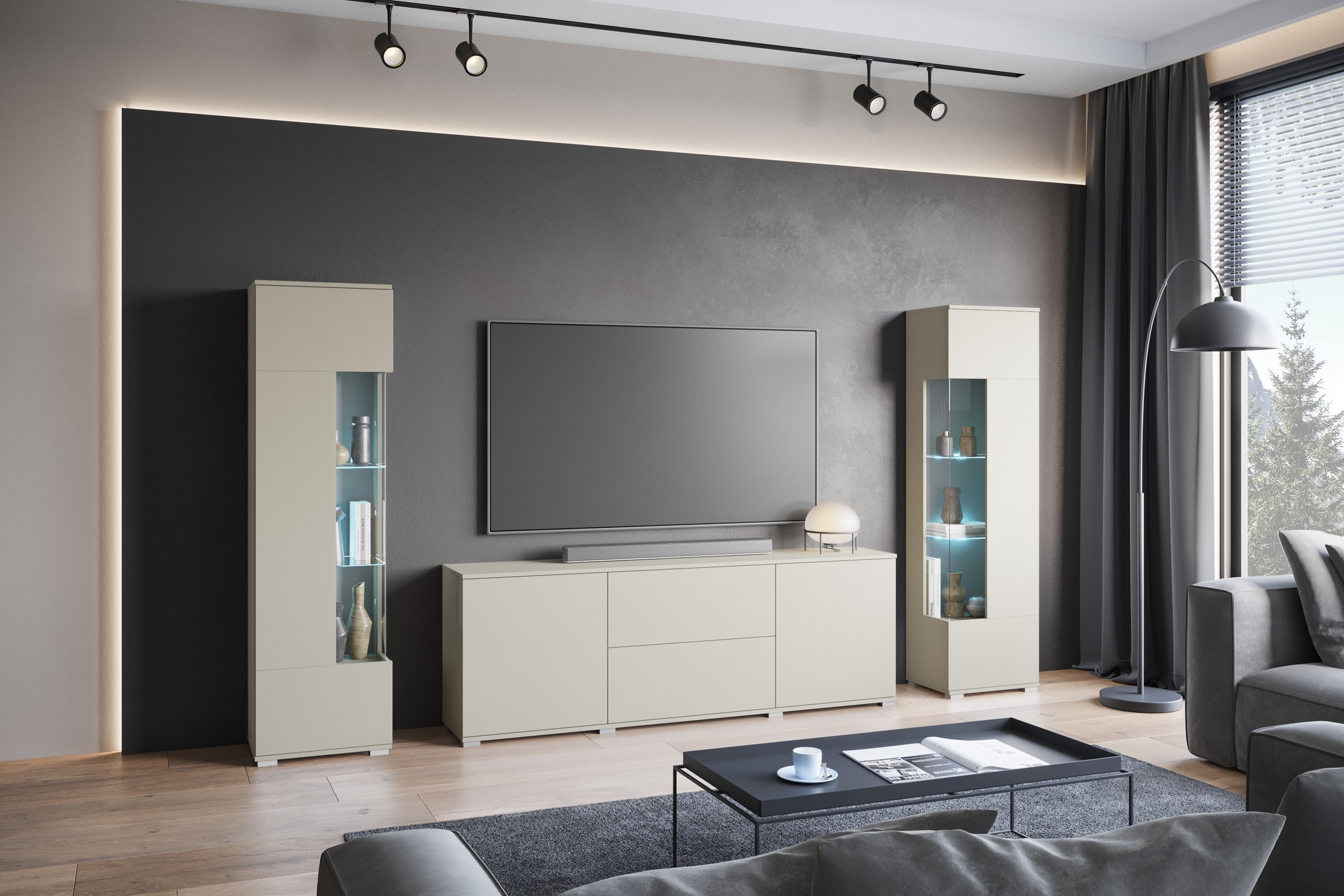 INOSIGN Wohnwand »KENIA«, (Komplett-Set, 3 St.), Vitrinen mit Eckverglasung, hängend und stehend montierbar