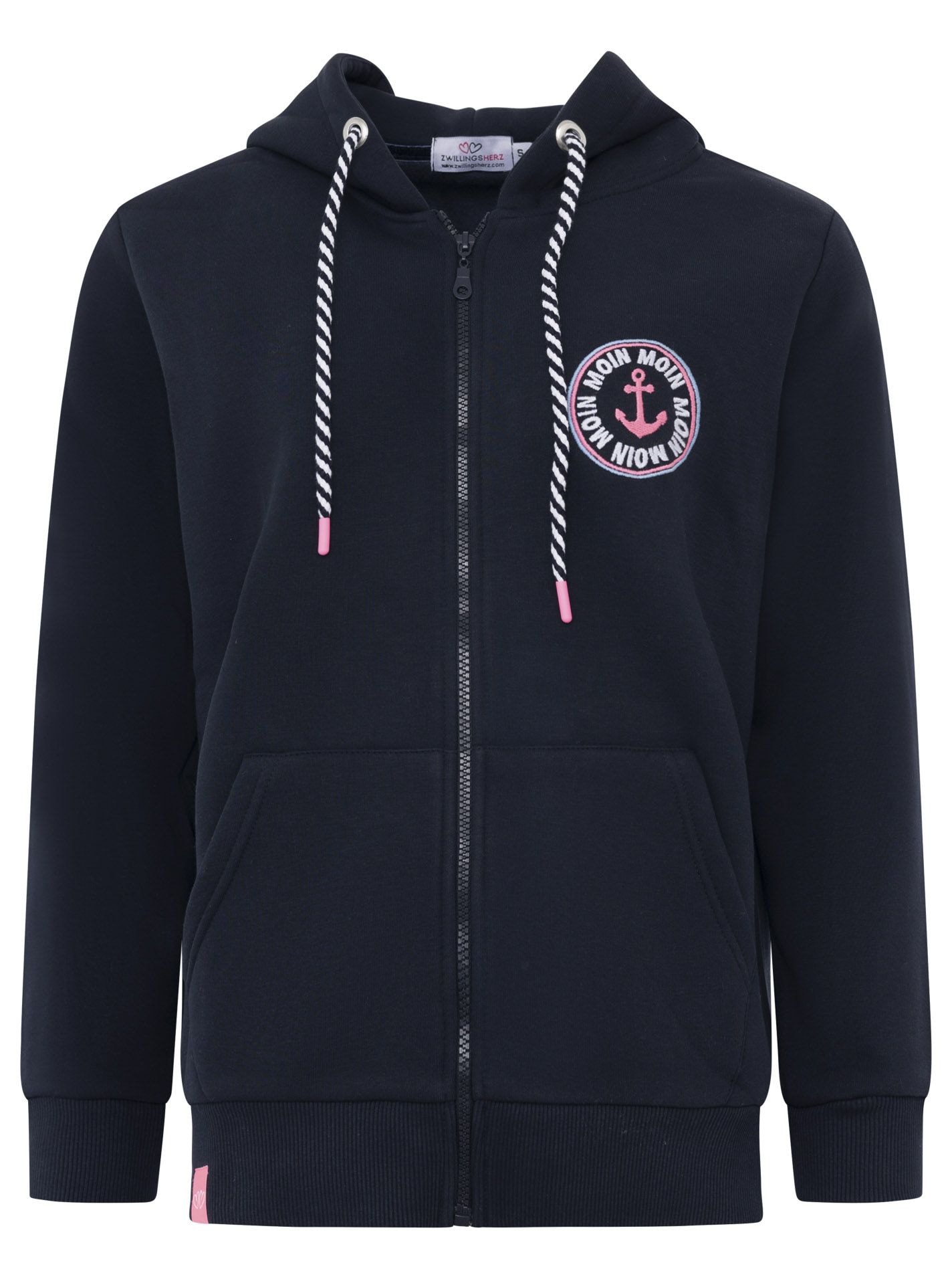 Zwillingsherz Kapuzensweatjacke »"Anker Kreis Classic"«, Langarm, Reißverschluss, Stickerei am Rücken, Kapuze, Taschen