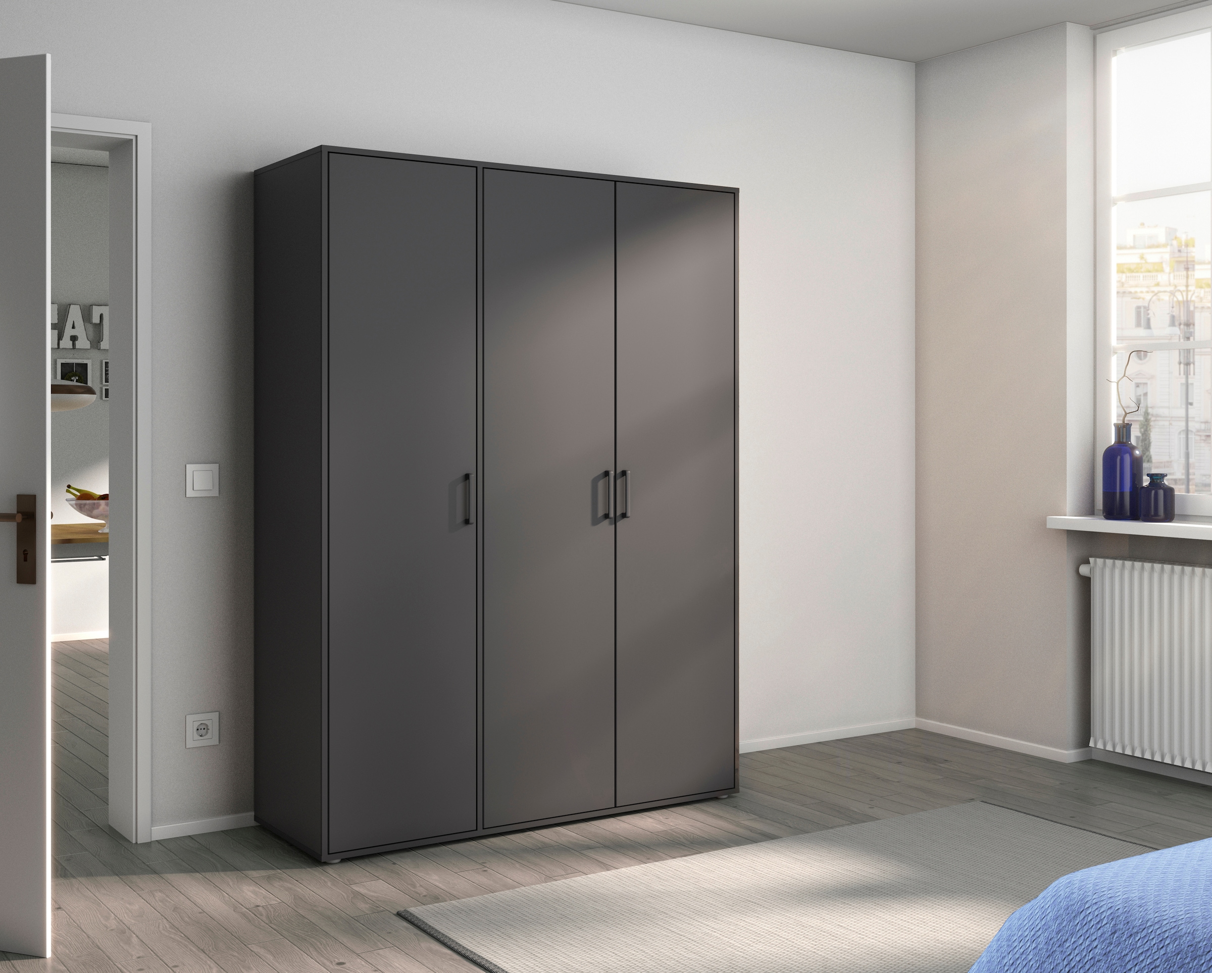 rauch Drehtürenschrank »Kleiderschrank Schrank Garderobe Wäscheschrank TOPSELLER VOYAGER«, mit modernen Griffen in Graumetallic, viel Stauraum MADE IN GERMANY