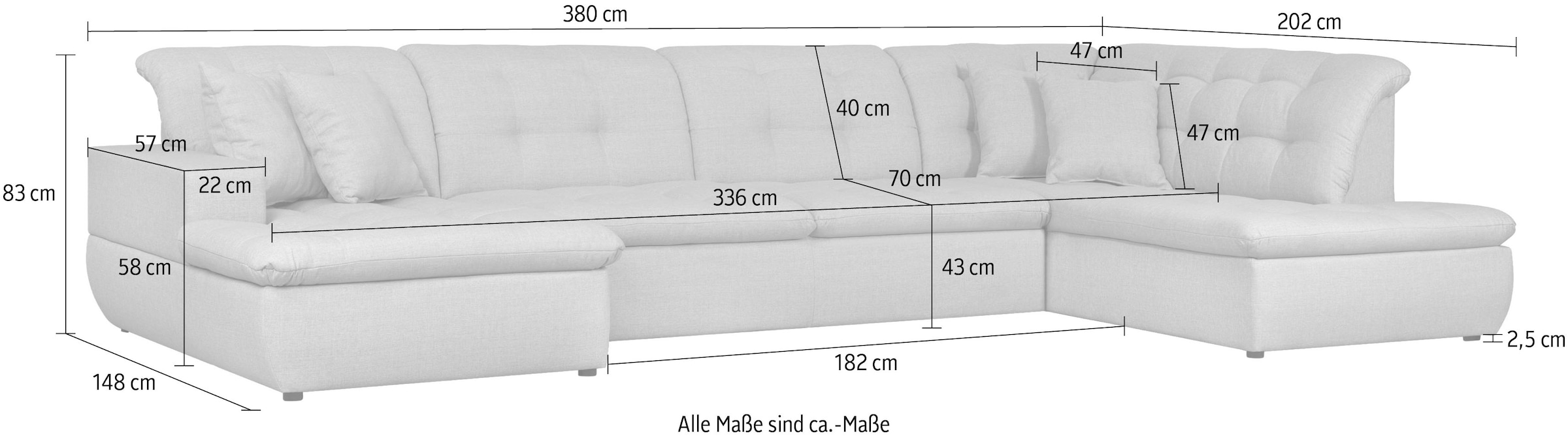 INOSIGN Wohnlandschaft »BRISBANE NEU U-Form«, mit feiner Steppung, Matten-Optik, incl. Zierkissen