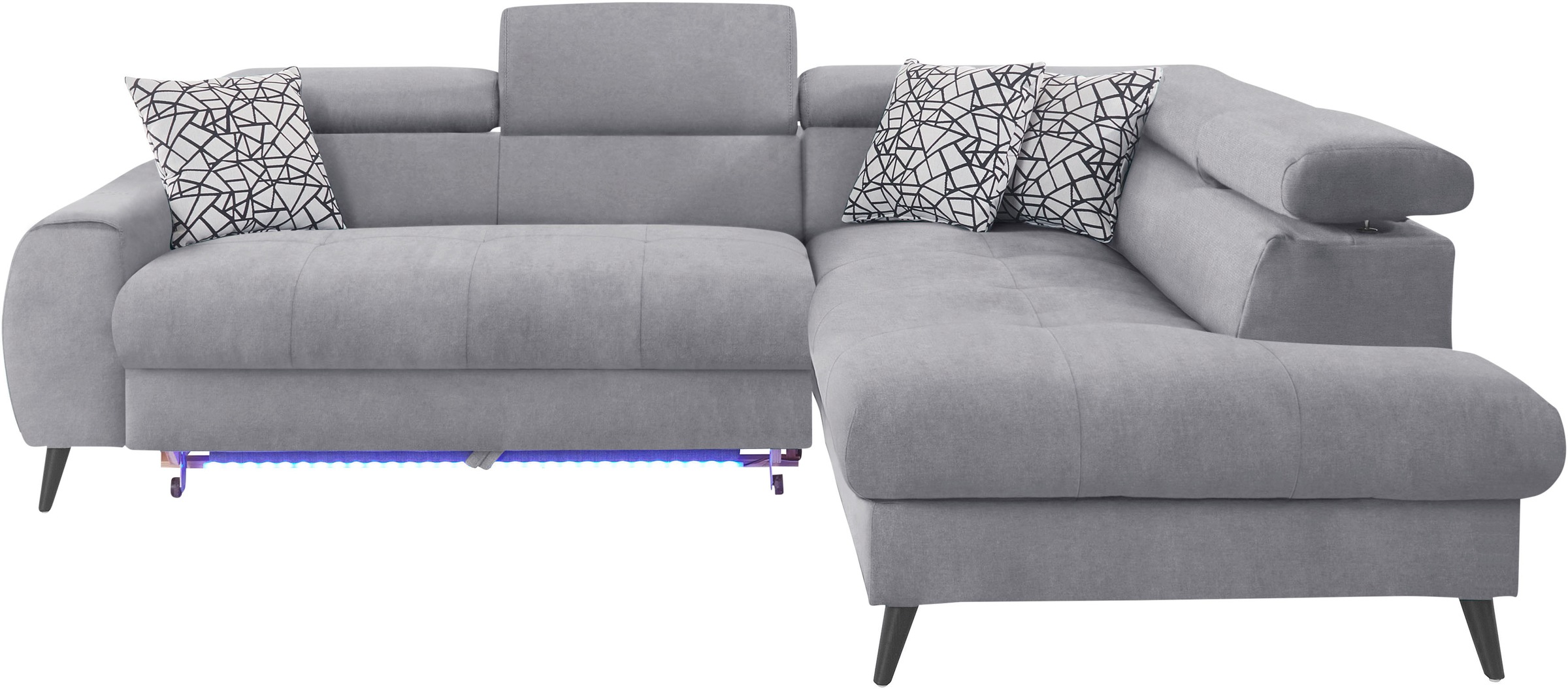 COTTA Ecksofa »Mia L-Form mit 3 Zierkissen«, wahlweise mit Bettfunktion, Bettkasten, Beleuchtung & Wireless-Charger