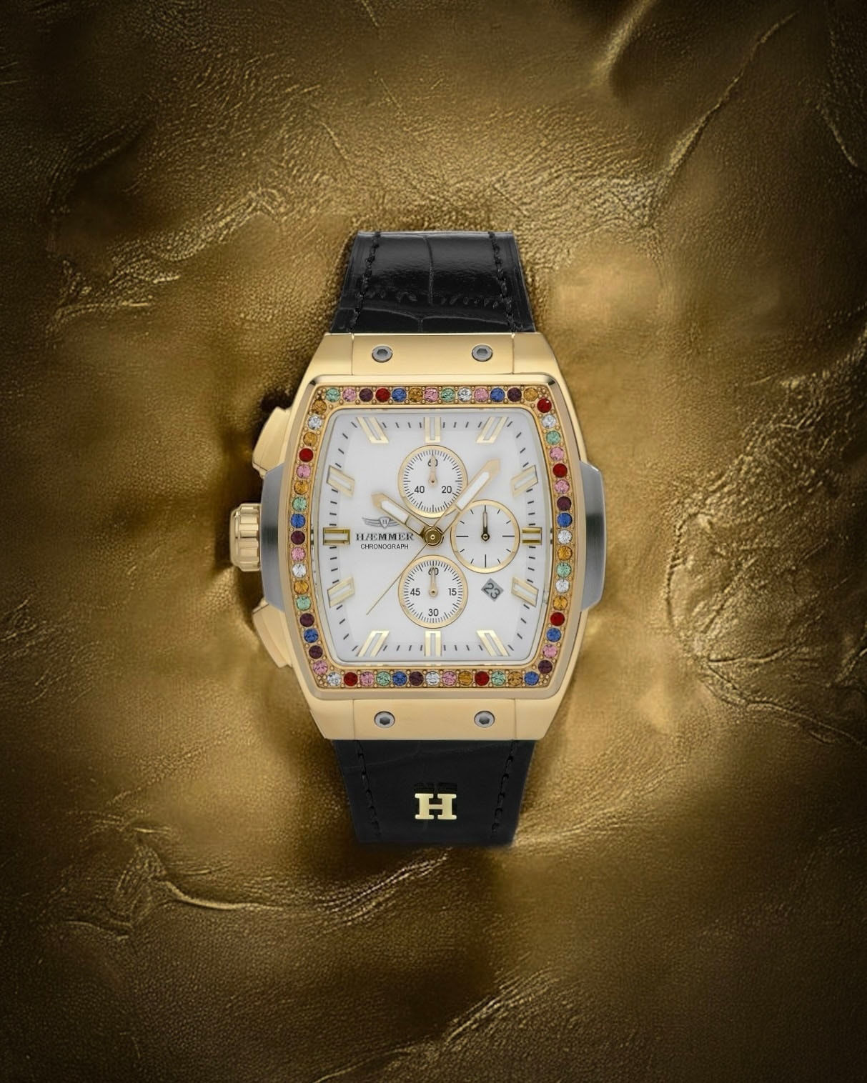 HAEMMER GERMANY Chronograph »TONNEAU«, Quarzuhr, Armbanduhr,Damenuhr,Lederarmband,digital,Datum,Stoppfunktion