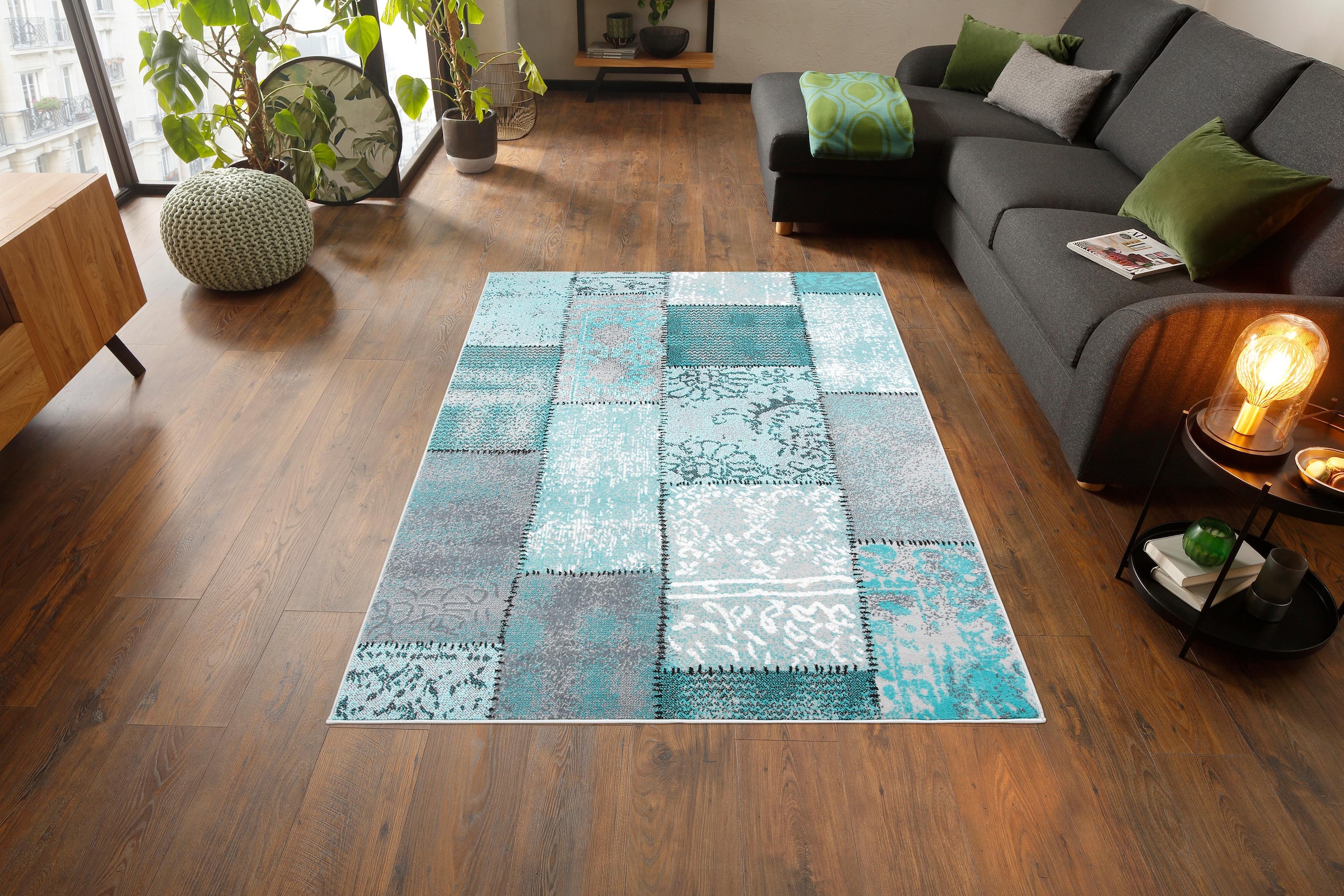 my home Teppich »Garry«, rechteckig, 7 mm Höhe, Vintage, Kurzflor, Patchwork-Design, farbenfroh, Wohnzimmer