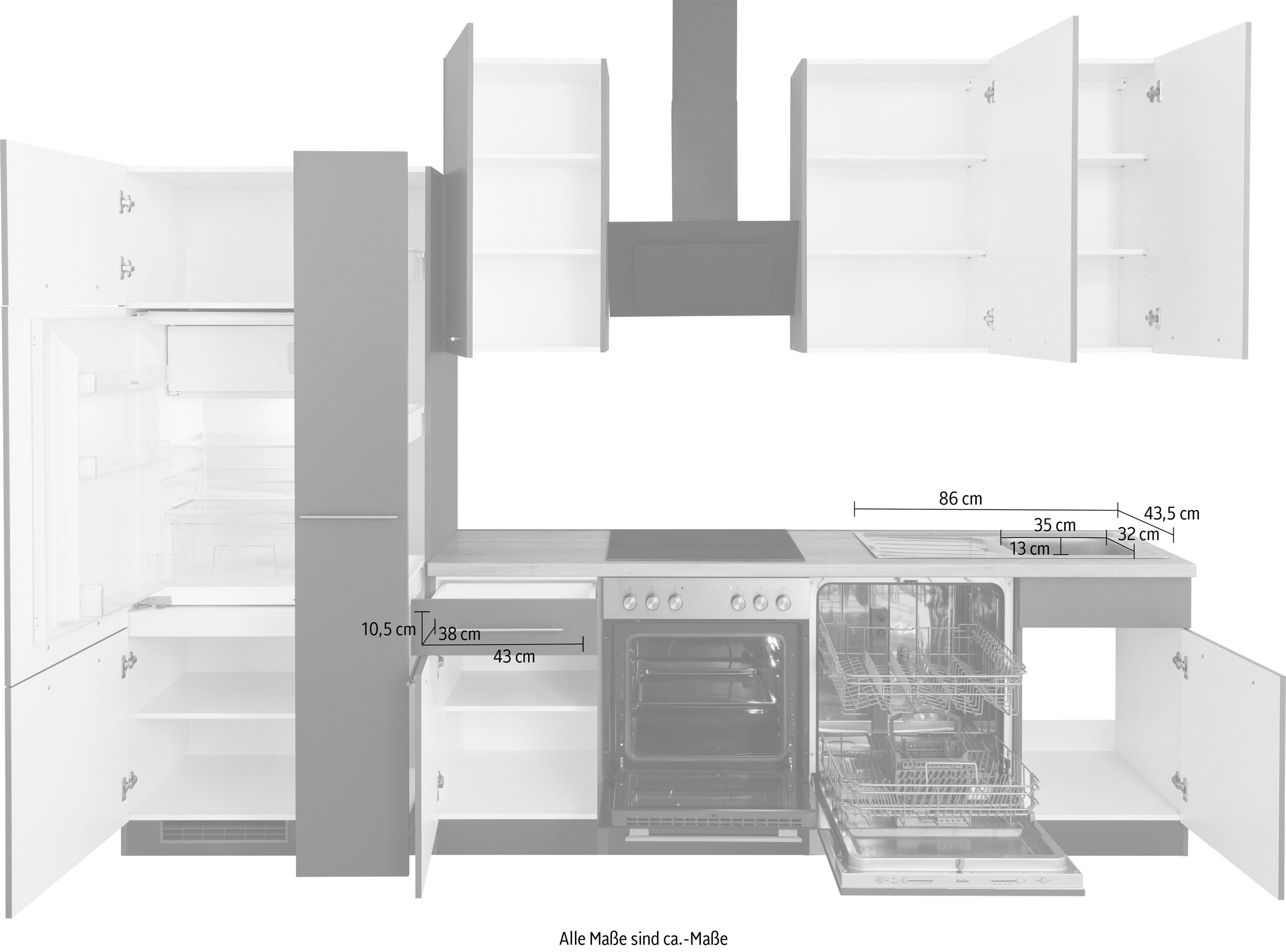 wiho Küchen Küchenzeile »Unna«, ohne E-Geräte, Breite 310 cm