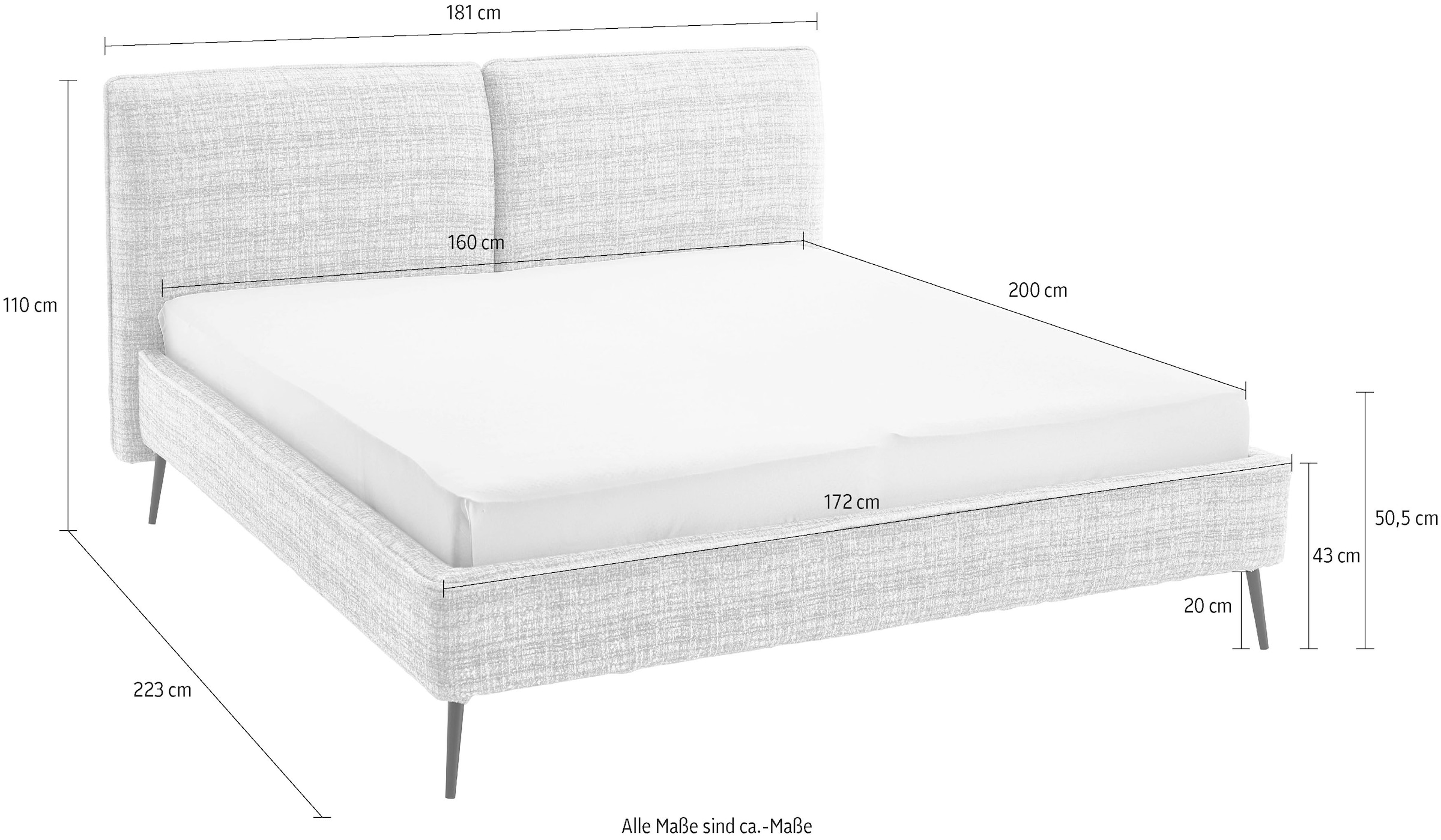 meise.möbel Polsterbett »Infinity erhältlich in verschiedenen Farben und Breiten« mit schwarzen Metallfüßen