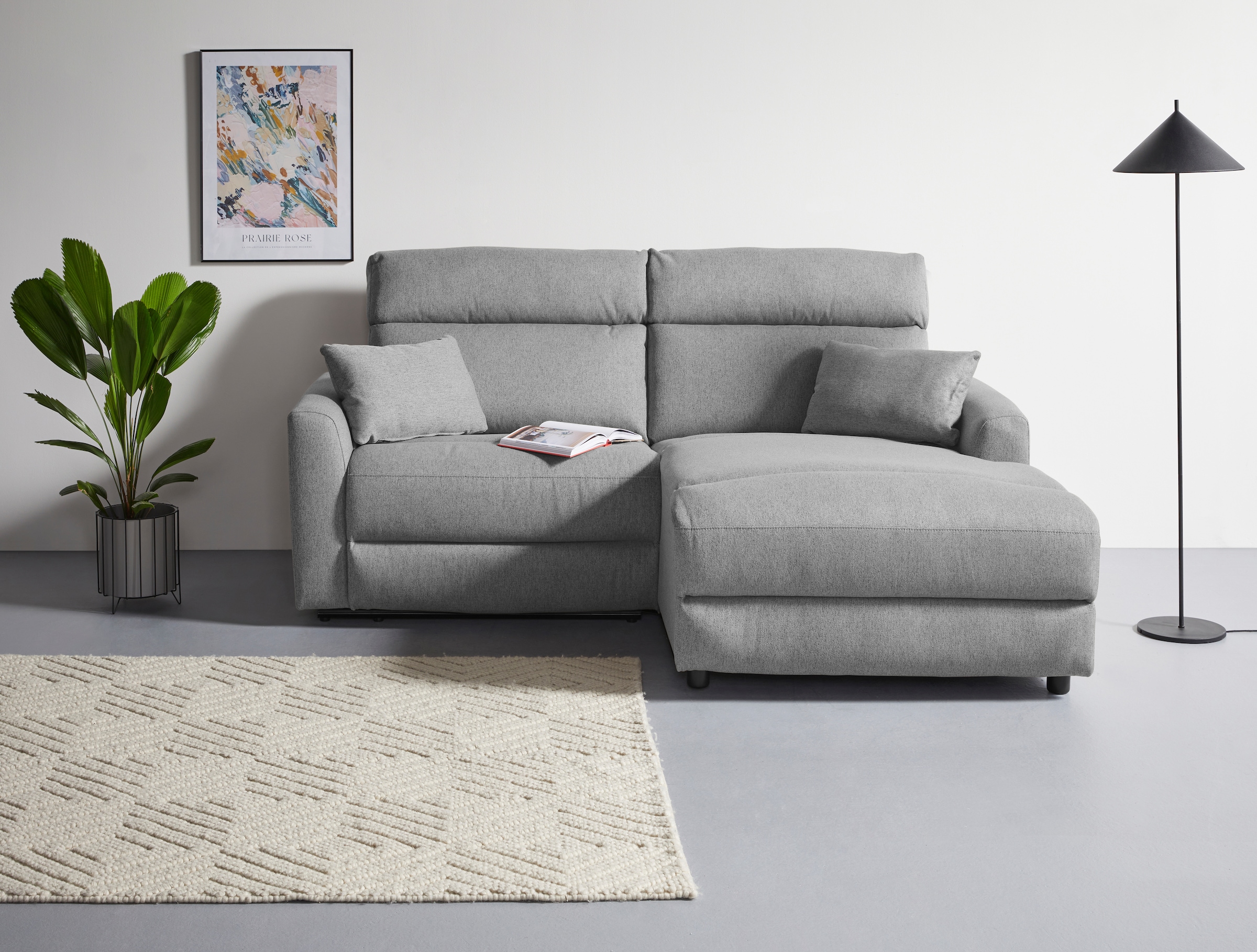 INOSIGN Ecksofa »JENNA, L-Form, 209cm, manuelle u. elektrische Funktion, mit USB A/C,«, Liegefunktion 105°-150°, Federkern, Struktur fein