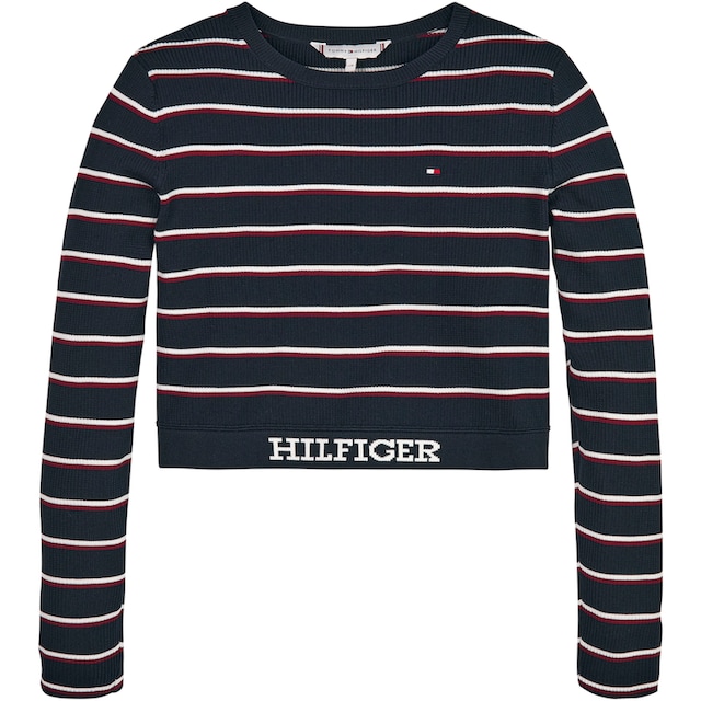 Tommy Hilfiger Strickpullover »GLOBAL STRIPE CROPPED SWEATER«, in  Labelfarben gestreift bestellen | BAUR