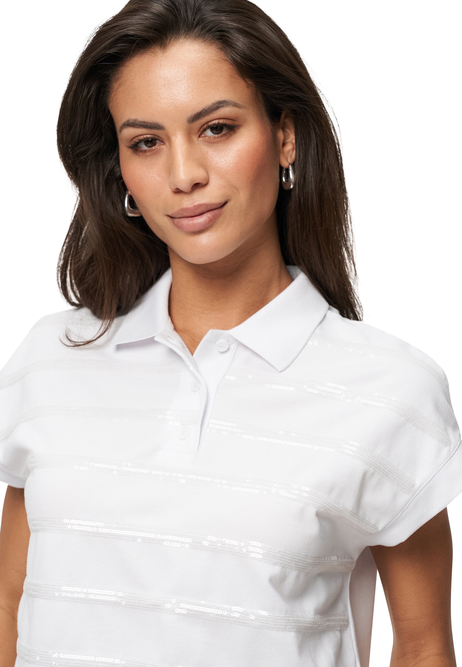 Zero Kurzarmshirt »zero Poloshirt mit Pailletten«, (1 tlg.), Knopfleiste