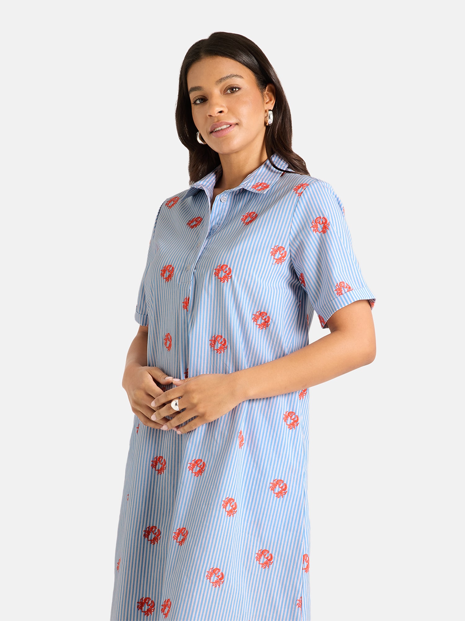 Lieblingsstück Hemdblusenkleid »NaraL« Kurzarm mit Umschlagsaum, Stickereien