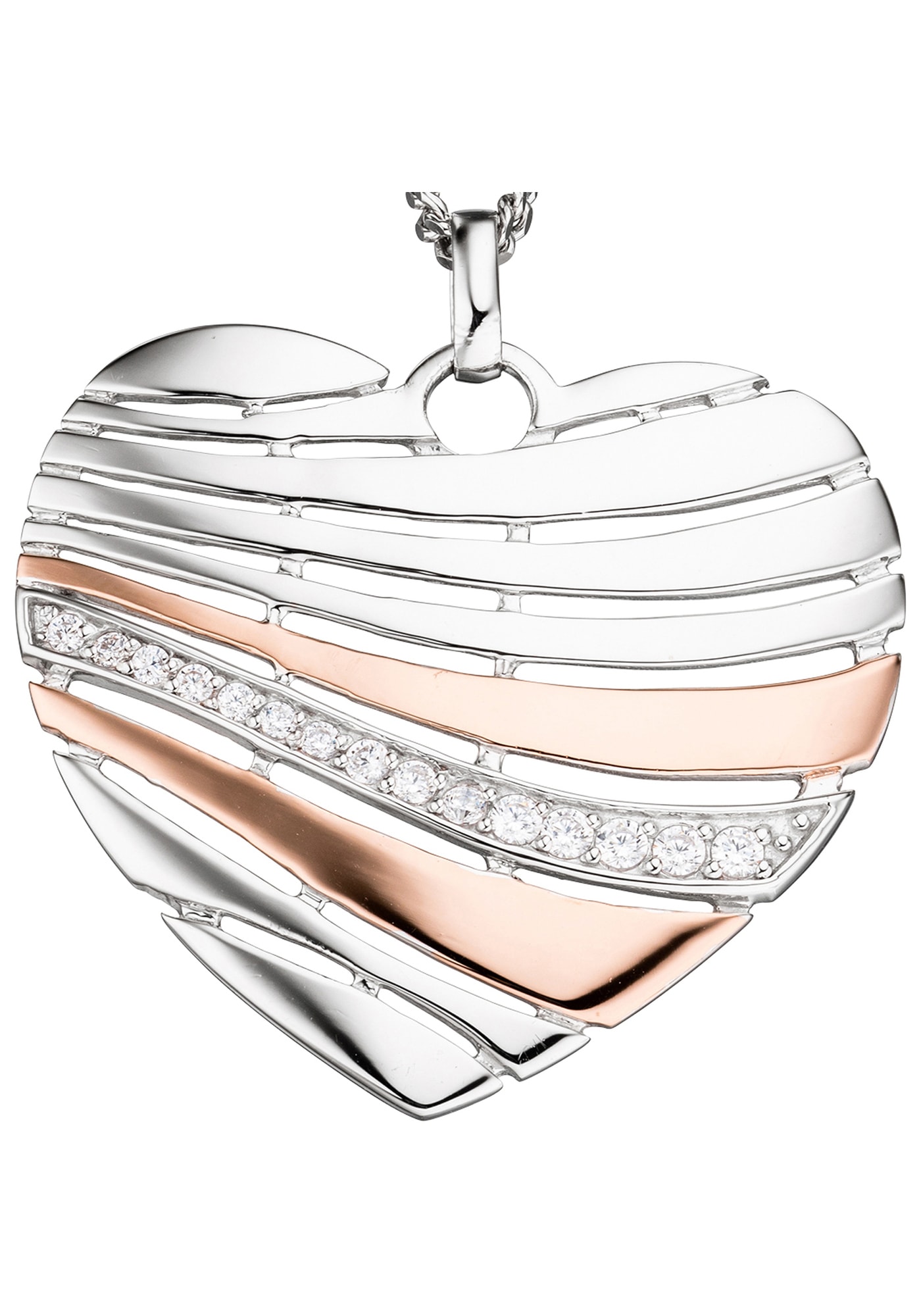 JOBO Herzanhänger »Anhänger Herz«, 925 Silber roségold vergoldet bicolor mit Zirkonia