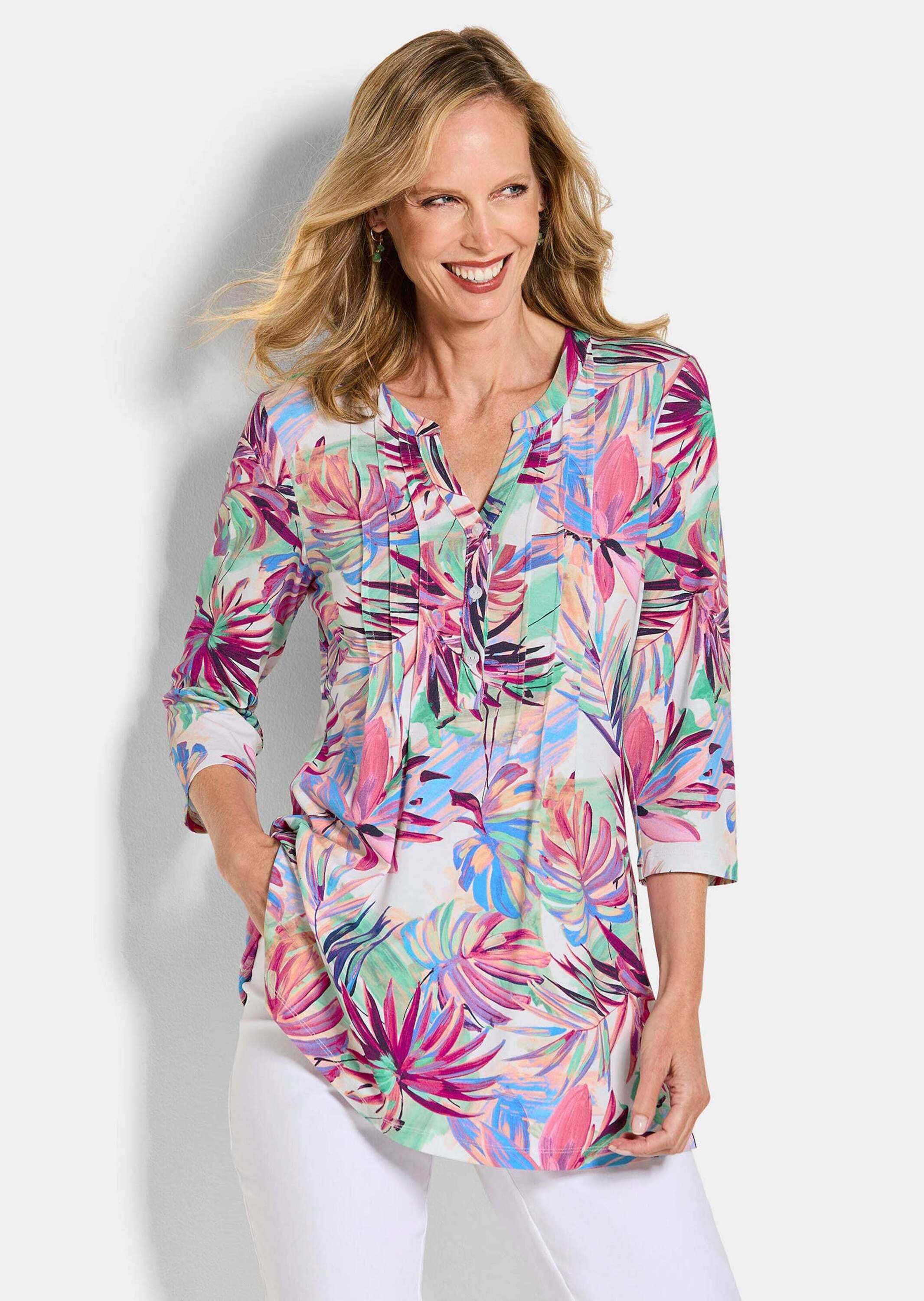 Thumbnail - GOLDNER Tunika "Sommertunika mit Palmenmuster" stretchbequemer Viskosejersey