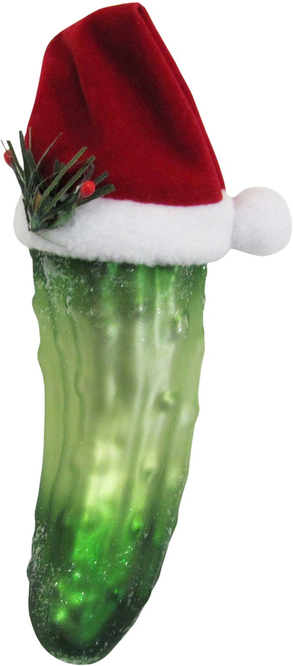 Krebs Glas Lauscha Christbaumschmuck »Weihnachtsgurke mit Stoffhut« Glas, 1 Stück
