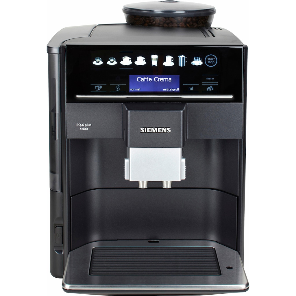 SIEMENS Kaffeevollautomat »EQ6 plus s400 TE654509DE, Doppeltassenfunktion, Keramikmahlwerk«, viele Kaffeespezialitäten, automatische Dampfreinigung, saphirschwarz