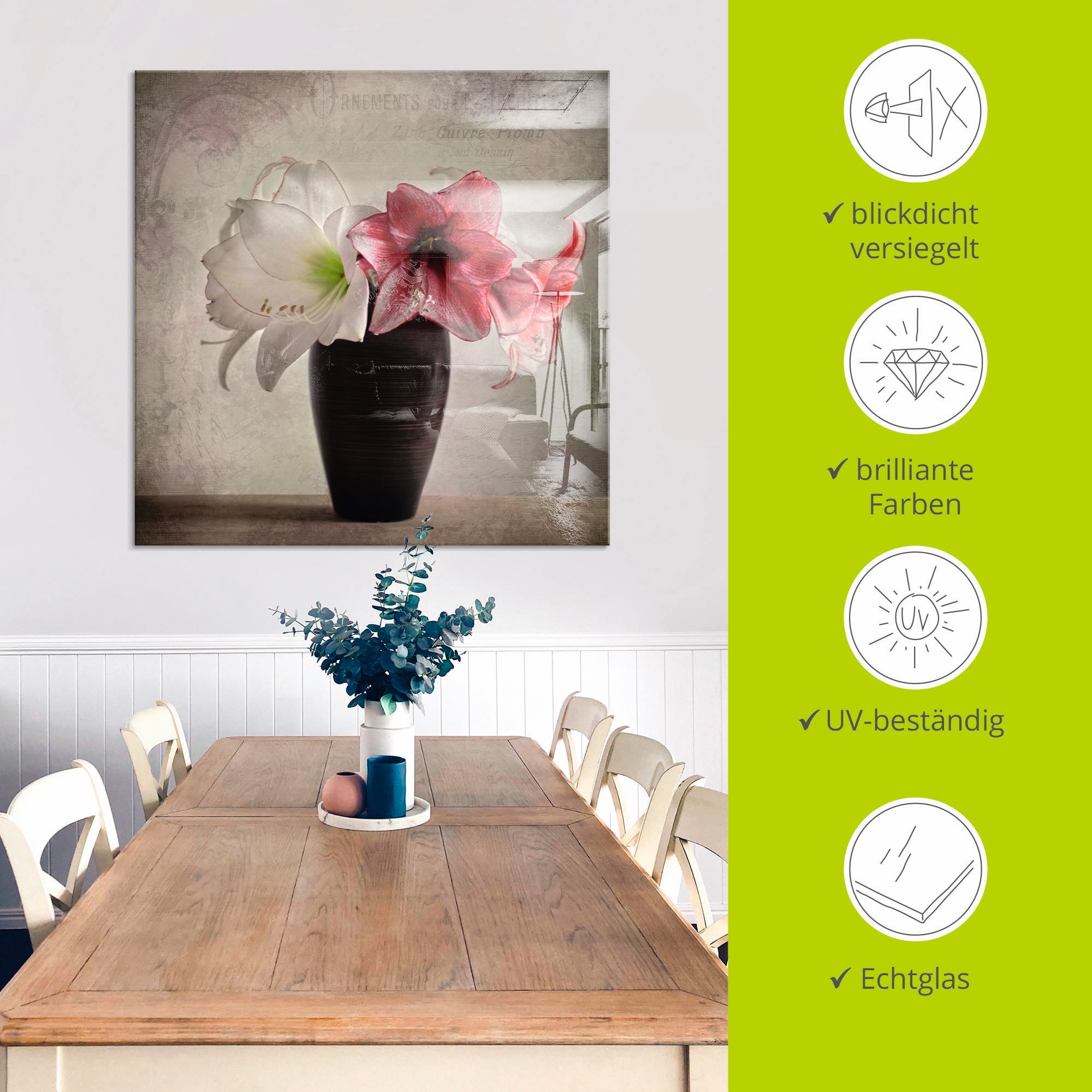 Artland Glasbild »Amaryllis Vintage I«, Blumen, (1 St.), in verschiedenen Größen