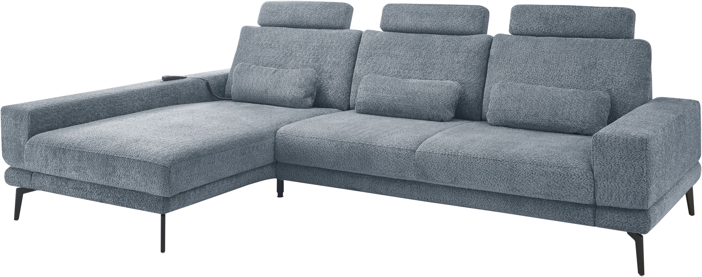 set one by Musterring Ecksofa »SO 3600, inkl motor. Sitztiefenverstellung, Kopfstützen, Nierenkissen«, Sitzhöhe 42 cm, Federkern, Breite 293 x Tiefe 180 cm, Kama blue