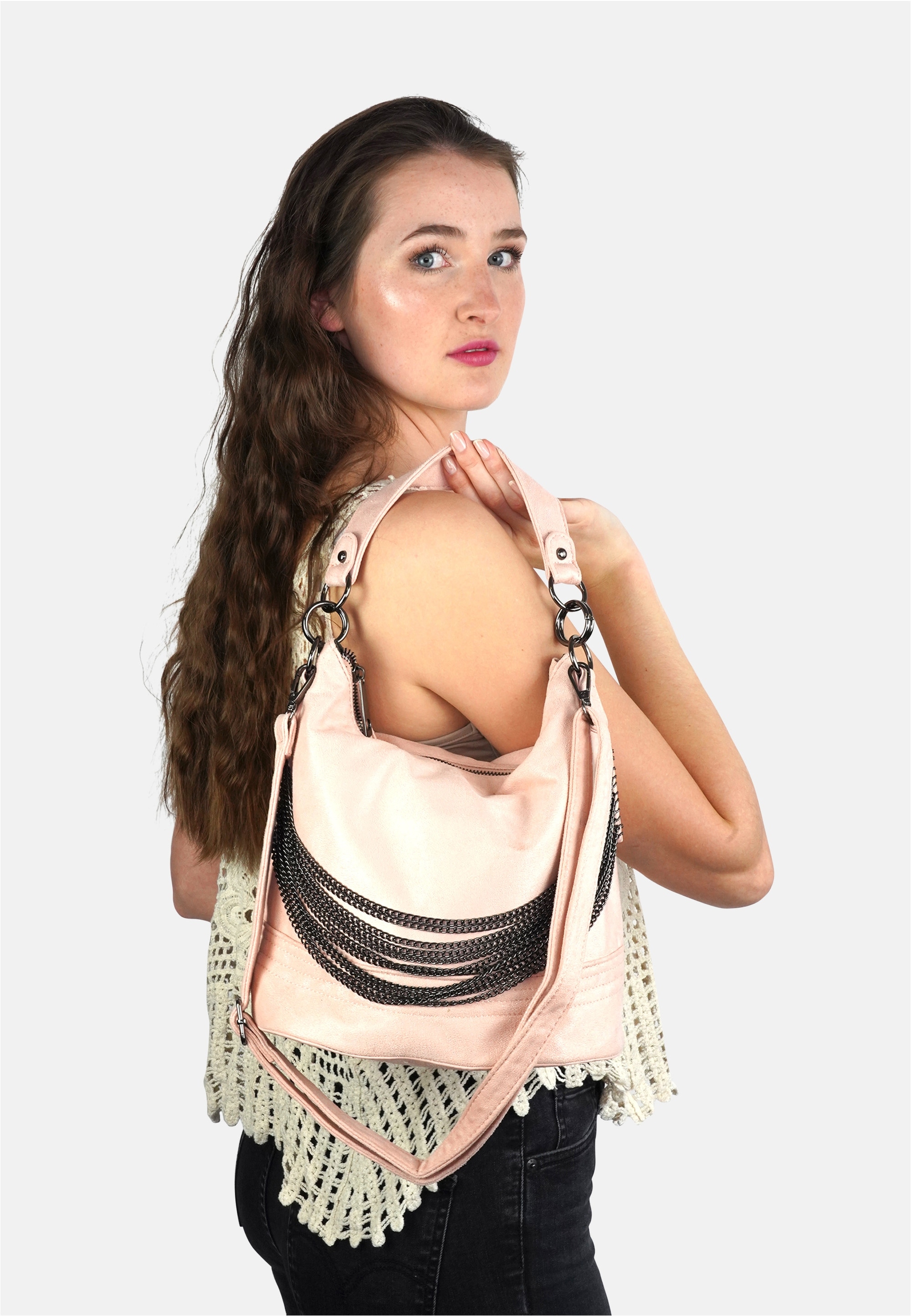Harpa Schultertasche »Cher« aus changierendem Material, mit Ketten-Verzierung