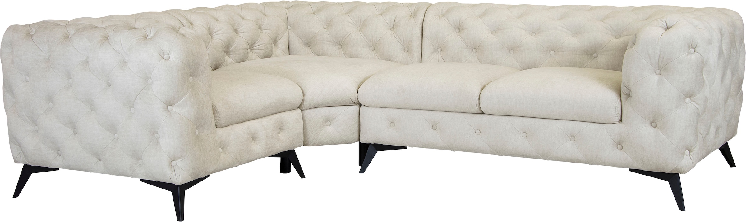 Leonique Chesterfield-Sofa »Ecksofa GLYNIS L-Form mit Wellenunterfederung, Maße B/T/H 264/204/75cm«, aufwändige Knopfheftung, moderne Chesterfield Optik, Fußfarbe wählbar