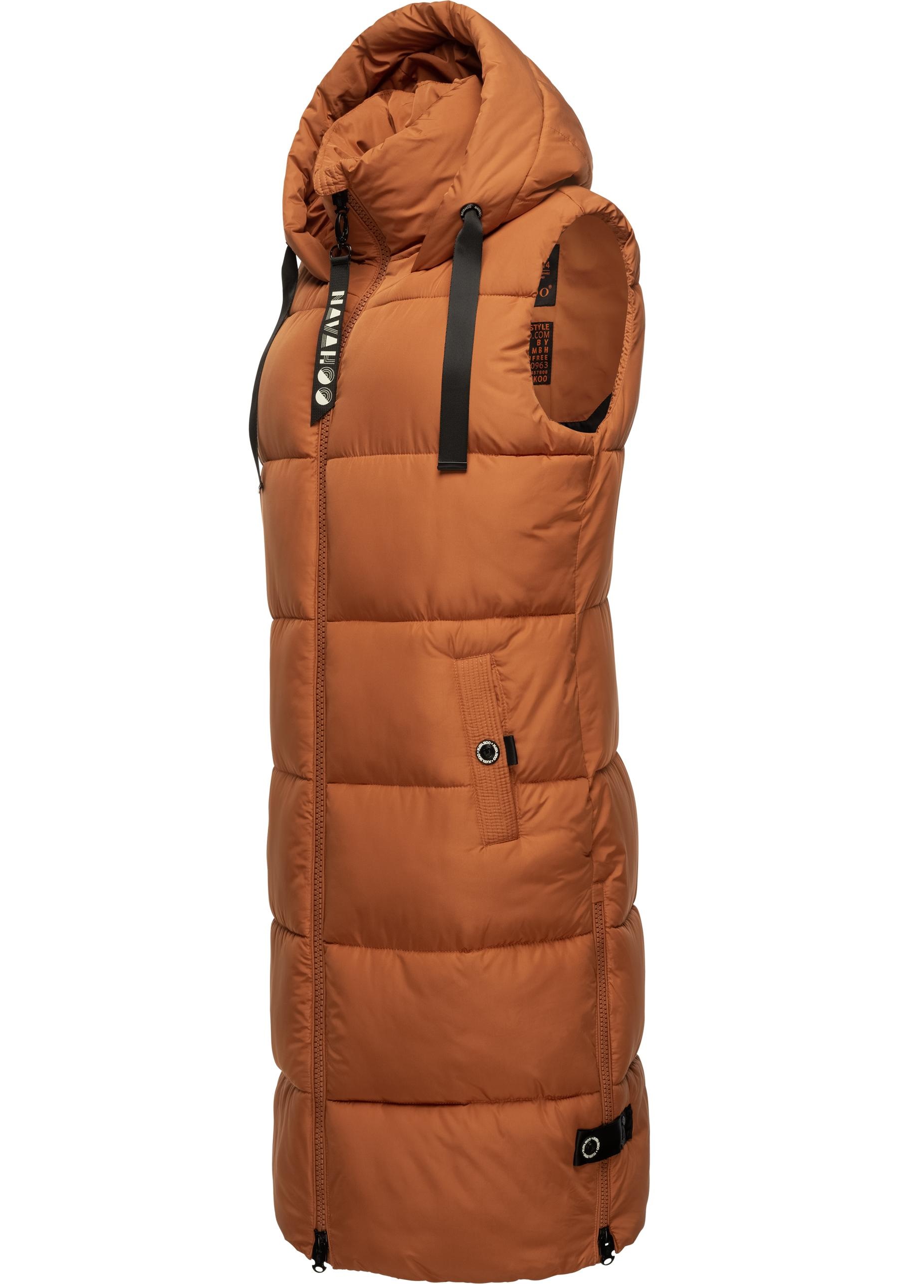 Navahoo Steppweste "Schnuffelchen" 1 Stk. warme Damen Outdoor-Weste lang mit Kapuze
