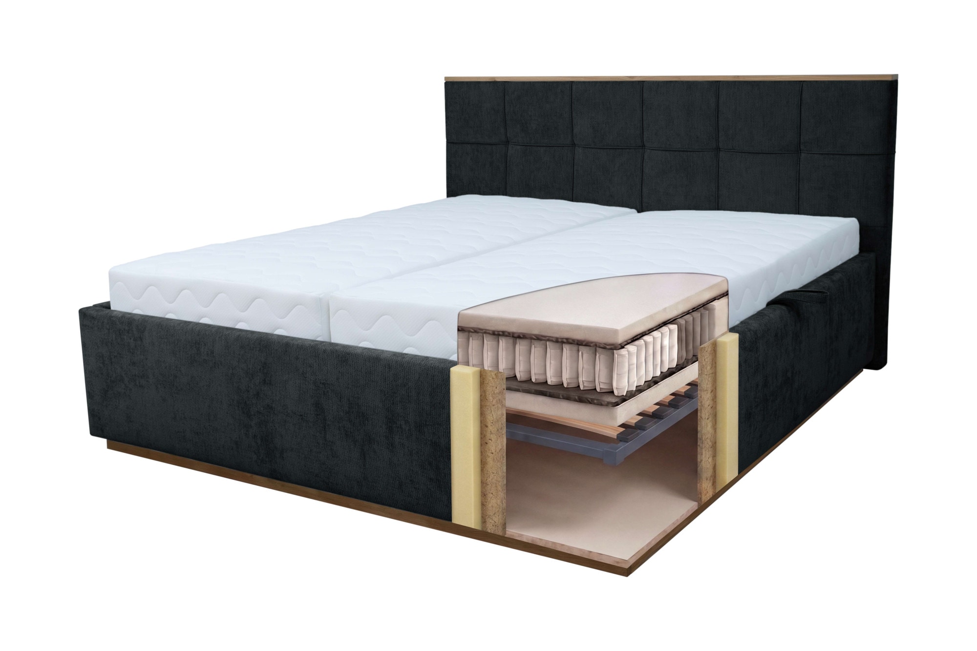 OTTO home Polsterbett »Vyllo, Doppelbett, Federkernbett, Komforbett, 160, 180 cm, Bettkästen« Mit 5-Zonen-TFK-Matratze H3, Lattenrost, Eicheapplikationen