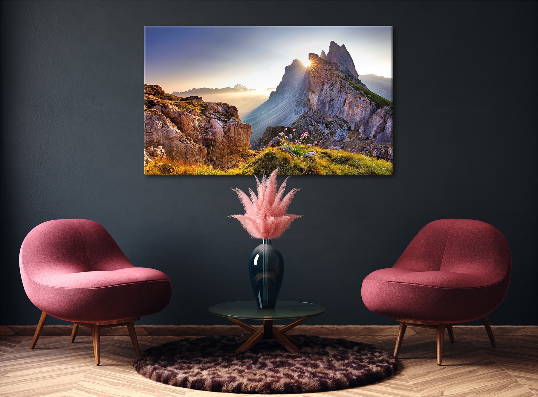 Bönninghoff Leinwandbild »Wandbild BERGLANDSCHAFT XXL 90x150 cm – Leinwandbild Keilrahmen Deko« Berge | Berge & Alpenbilder | Sonnenaufgang 1 Stk. tlg. auf Keilrahmen gespannt