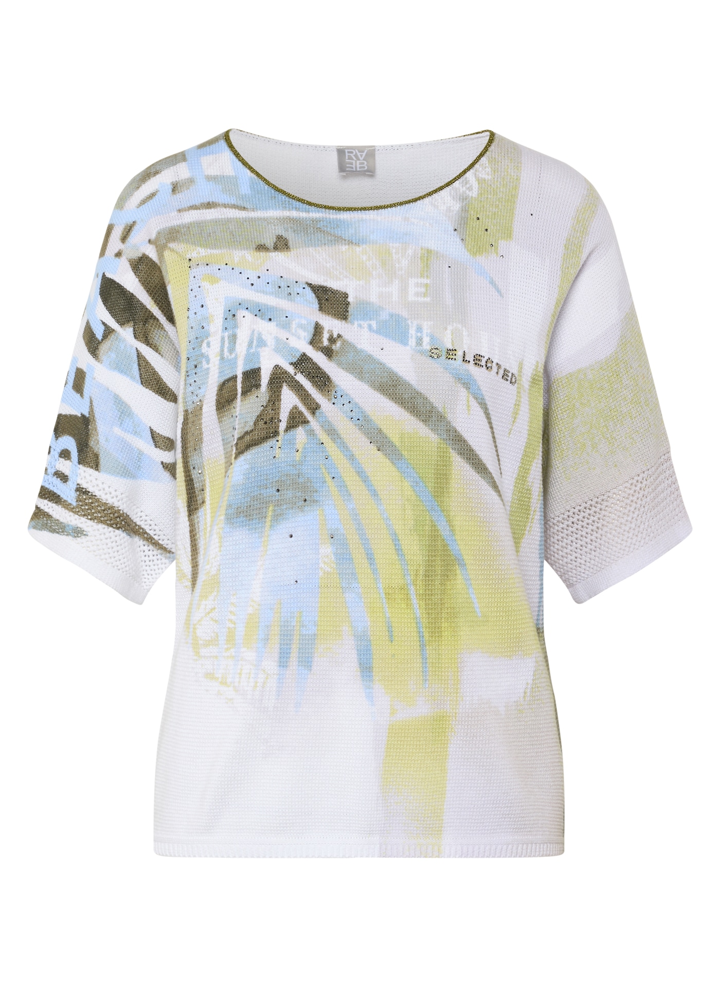 Rabe Strickpullover 3/4-Ärmel mit floralem Muster und Glitzersteinen