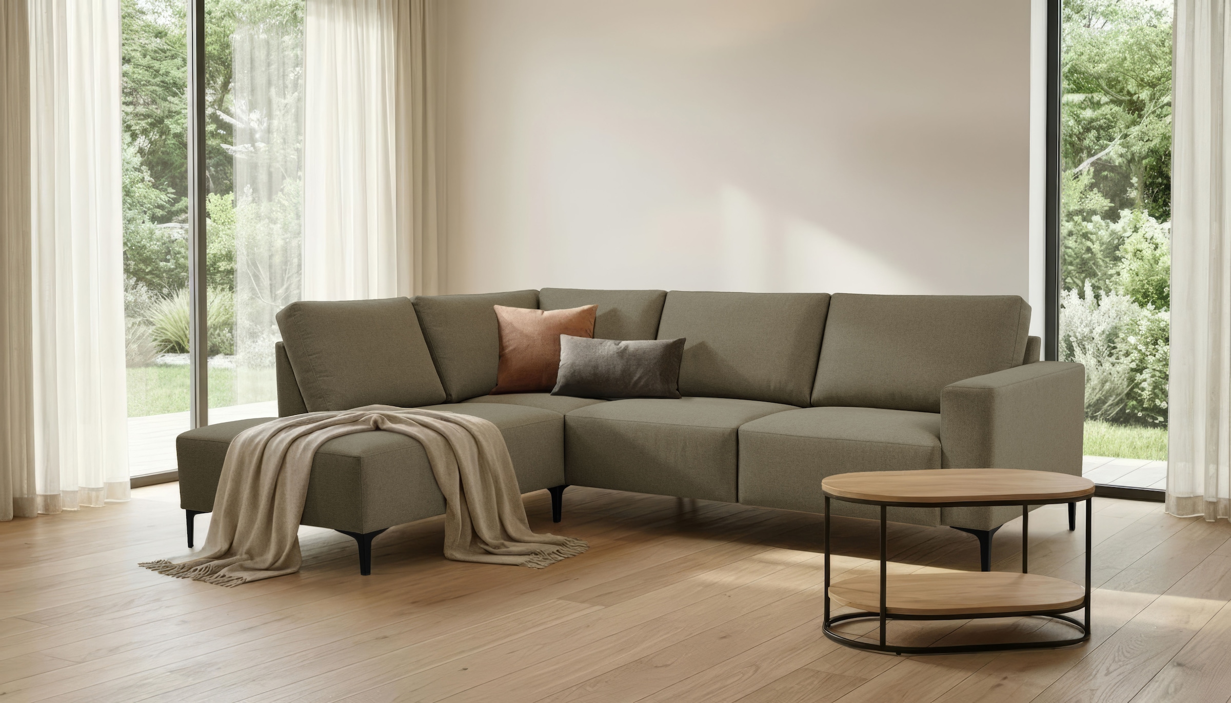 OTTO home Ecksofa "Tournon, L-Form, Breite 256 cm, Webstoff, Chenille" Designsofa im nordischen Stil, Wellenunterfederung, Metallfüße
