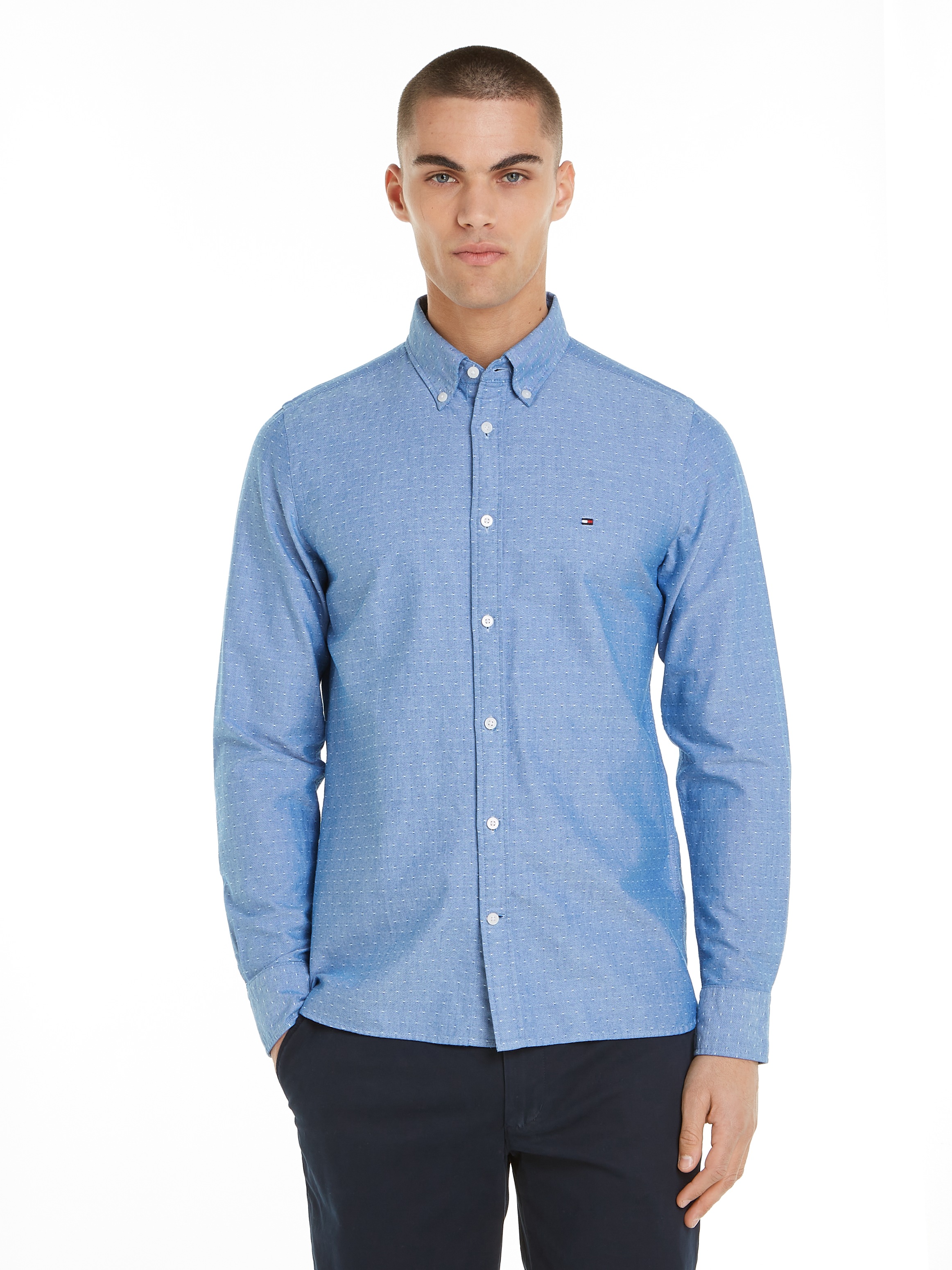 TOMMY HILFIGER Herren Langarmhemd "OXFORD DOBBY Slim Fit SHIRT", blau, Gr. XXXL, Web, Obermaterial: 100% Baumwolle, Hemden