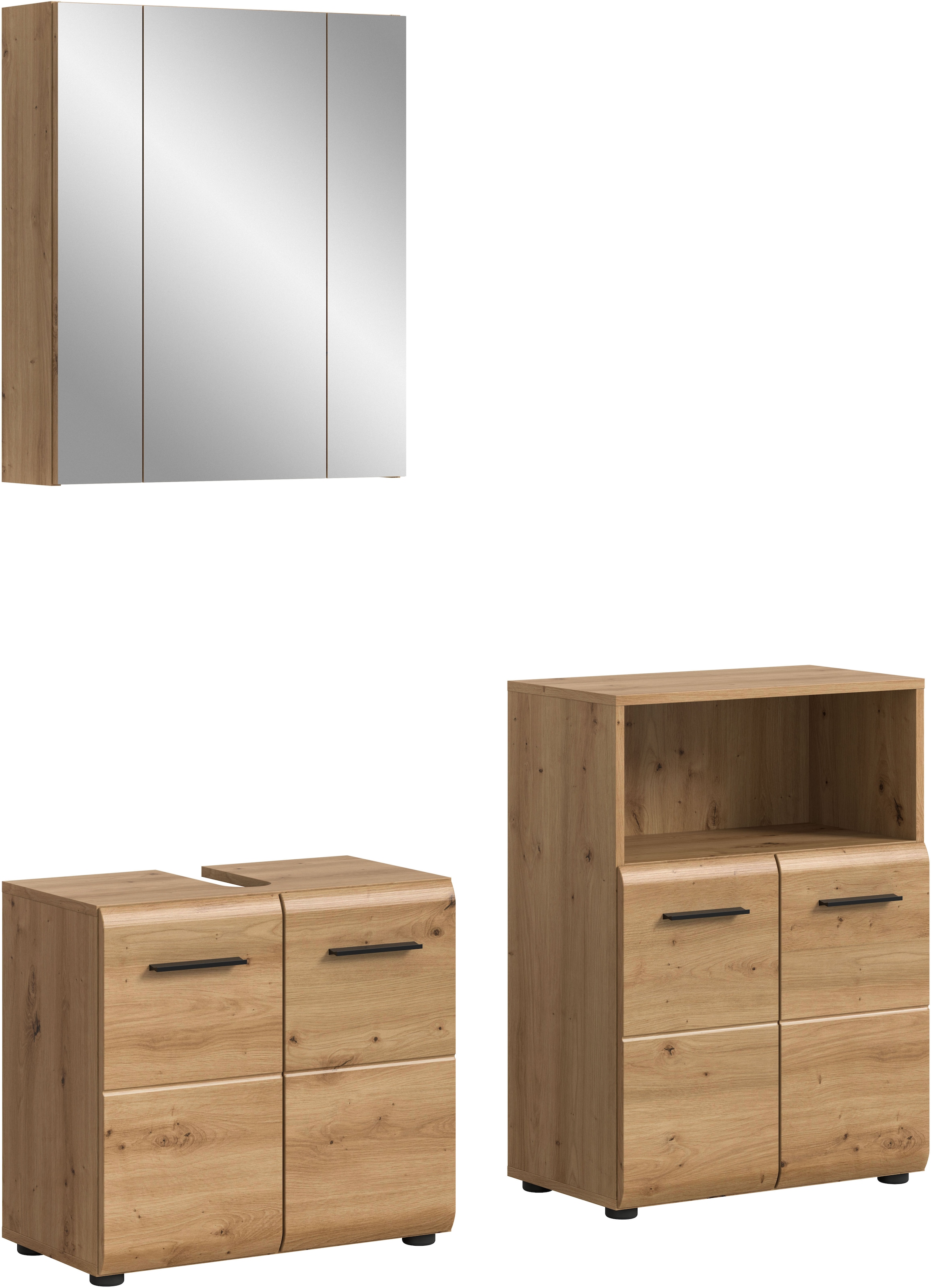 welltime Badmöbel-Set "FLORENZ, 3-teilige Badkombination, hochwertige MDF-Front" Set, best. aus: Waschbeckenunterschrank, Spiegelschrank, Midischrank breit, 3 Stk. tlg.