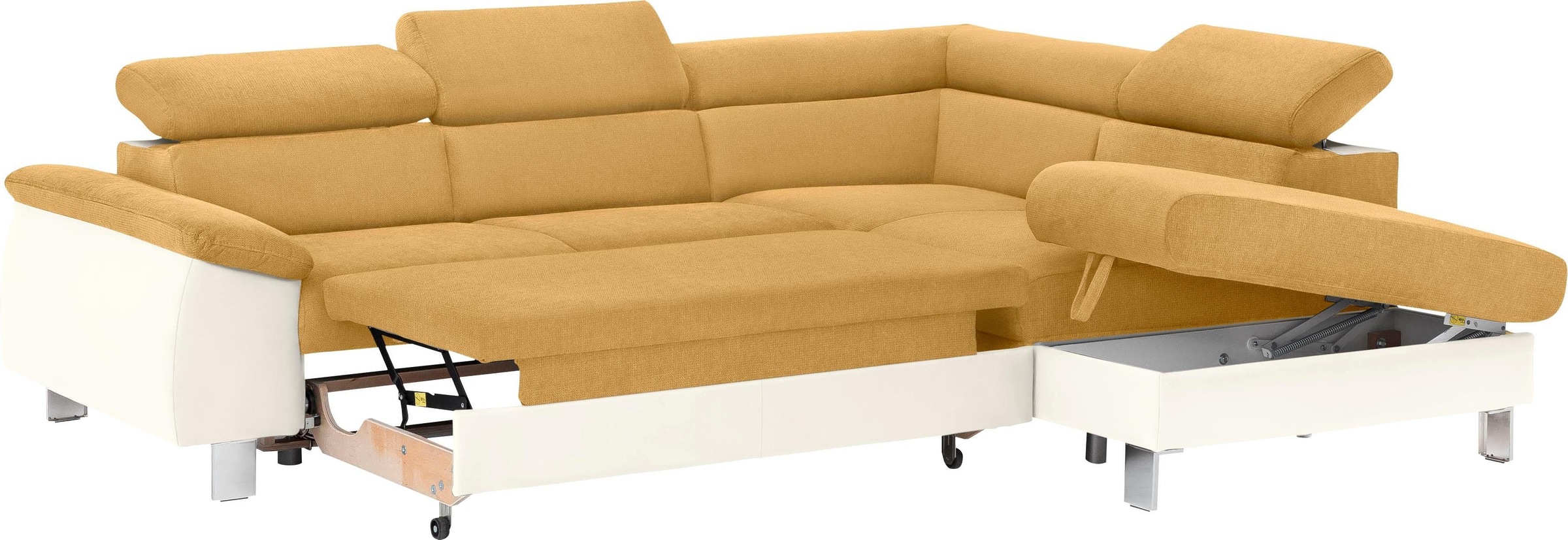 COTTA Ecksofa »Komaris L-Form mit Kopfteilverstellung«, wahlweise mit Bettfunktion, Bettkasten & Beleuchtung