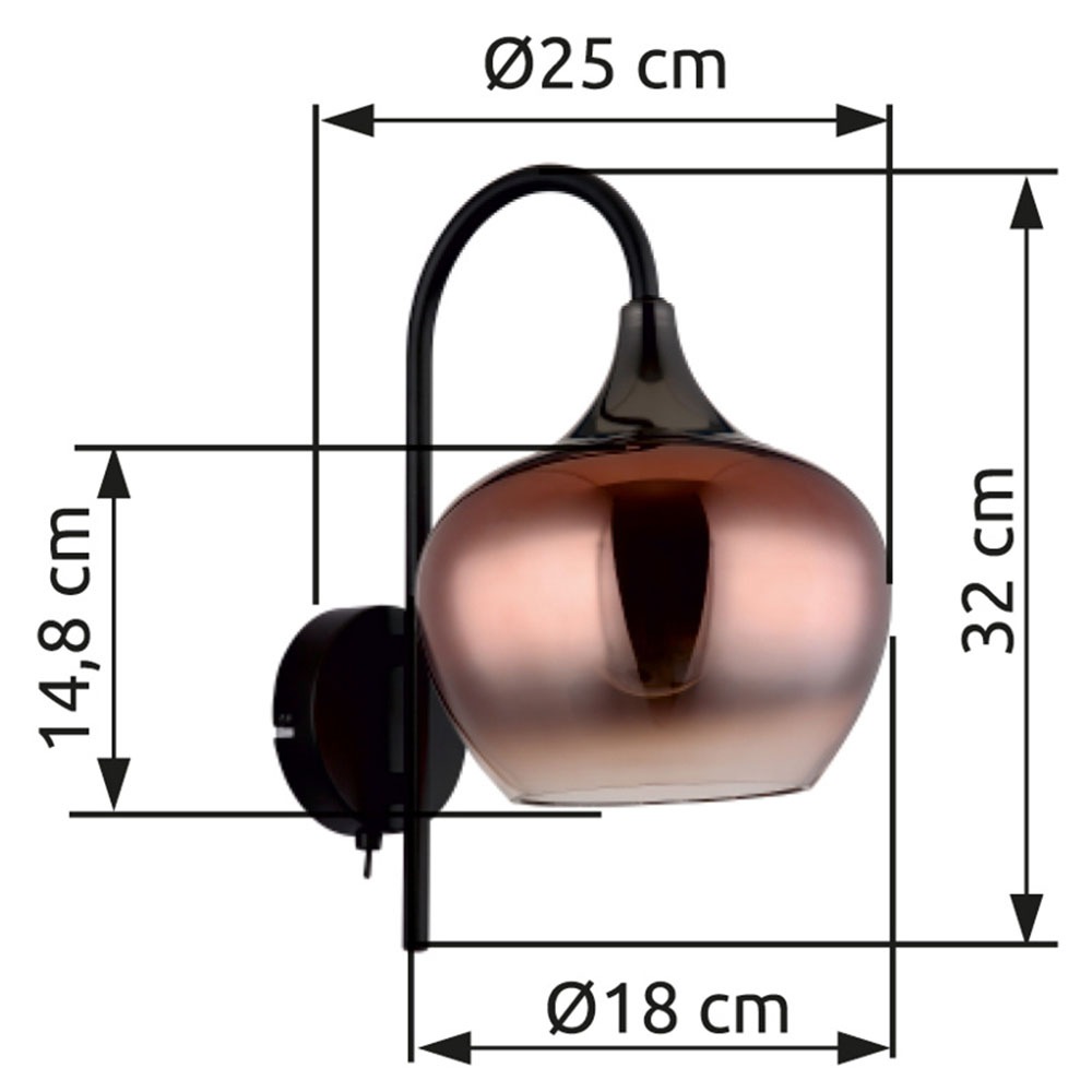 GLOBO LIGHTING Wandleuchte »MAXY« E27 1 Stk. Wandlampe Glas kupferfarben klar verlaufend Lichtschein abwärts
