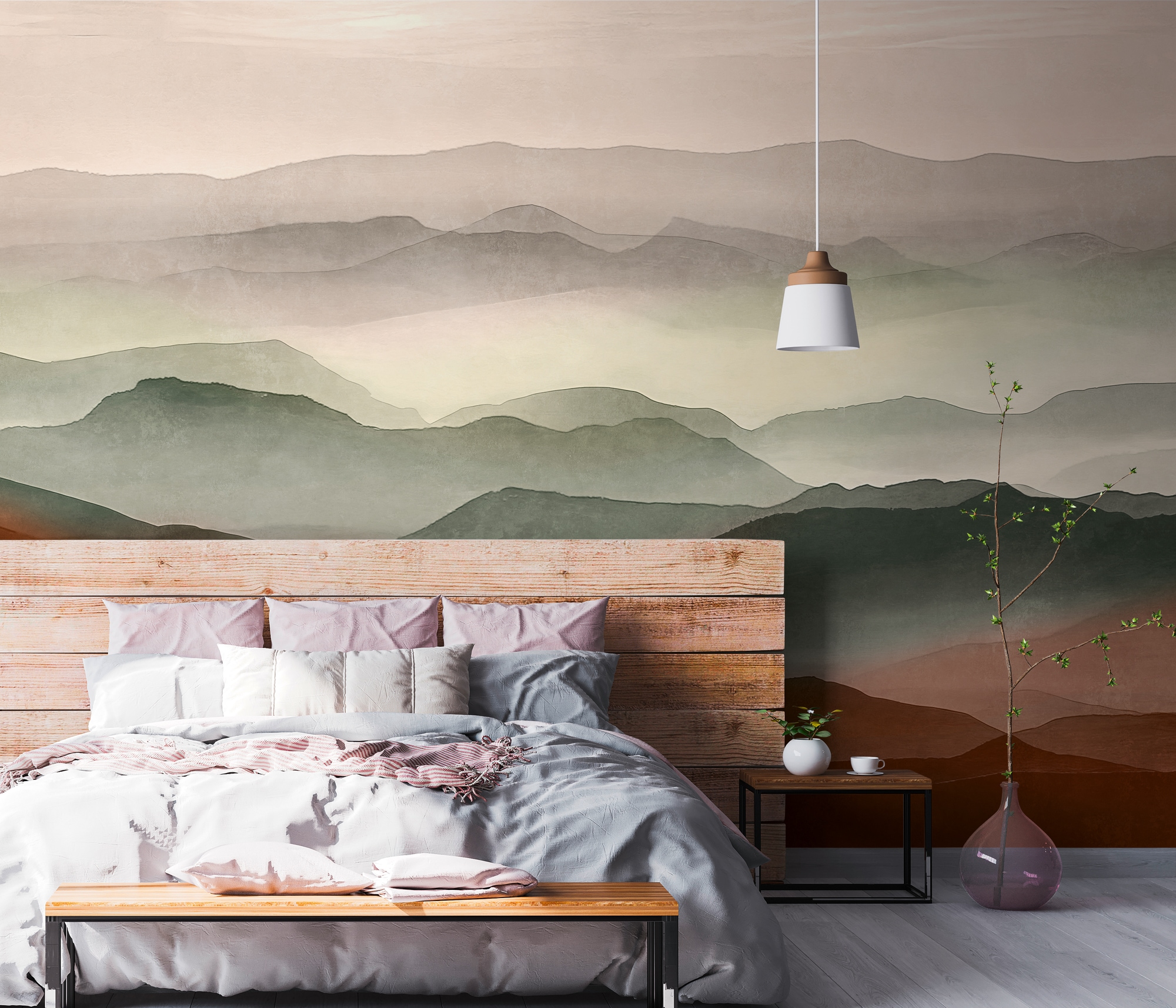 living walls Fototapete "THE WALL III Landschaft Tapete Motivtapete Horizont Himmel" matt glatt Vliestapete Nebel für Schlafzimmer Küche Wohnzimmer Landschaft Design