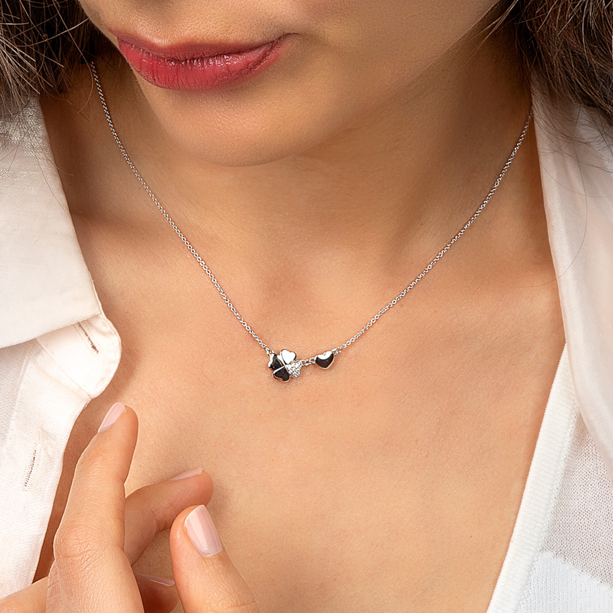 ONE ELEMENT Zirkonia Clover Necklace Silver 45 cm 3