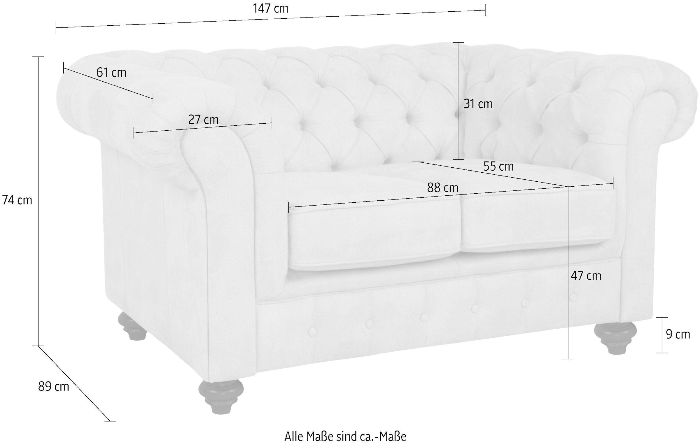 Home affaire Chesterfield-Sofa »Duc 2-Sitzer«, hochwertige Knopfheftung im Rücken, Samtoptik mit changierender Optik