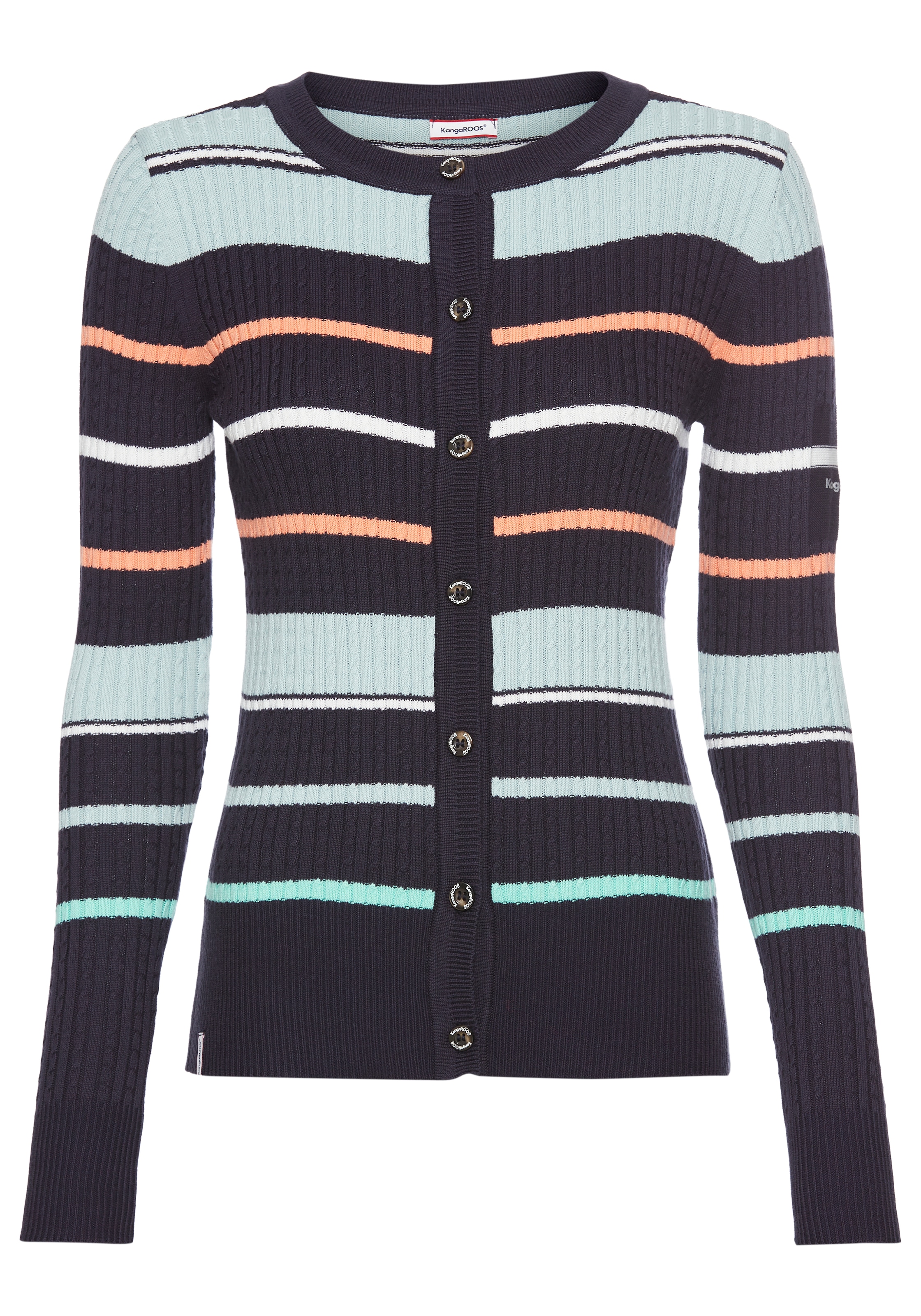 KangaROOS Strickjacke, mit Zopfmuster und Streifen