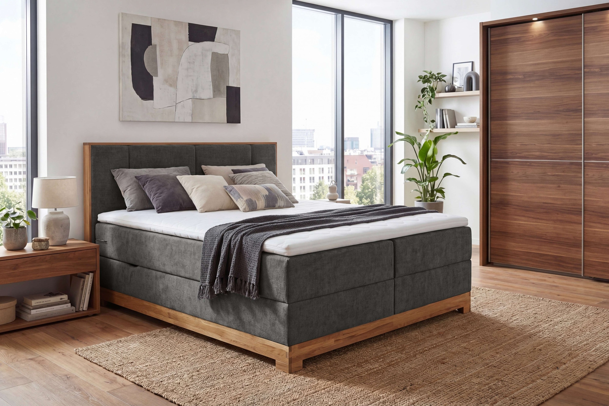OTTO home Boxbett "Fennor, Doppelbett, Polsterbett, Federkernbett, Komforbett, 160/180 cm" Boxbett: 5-Z-Taschenfederkern im Unterbau, Härtegrad 3, inkl. Topper