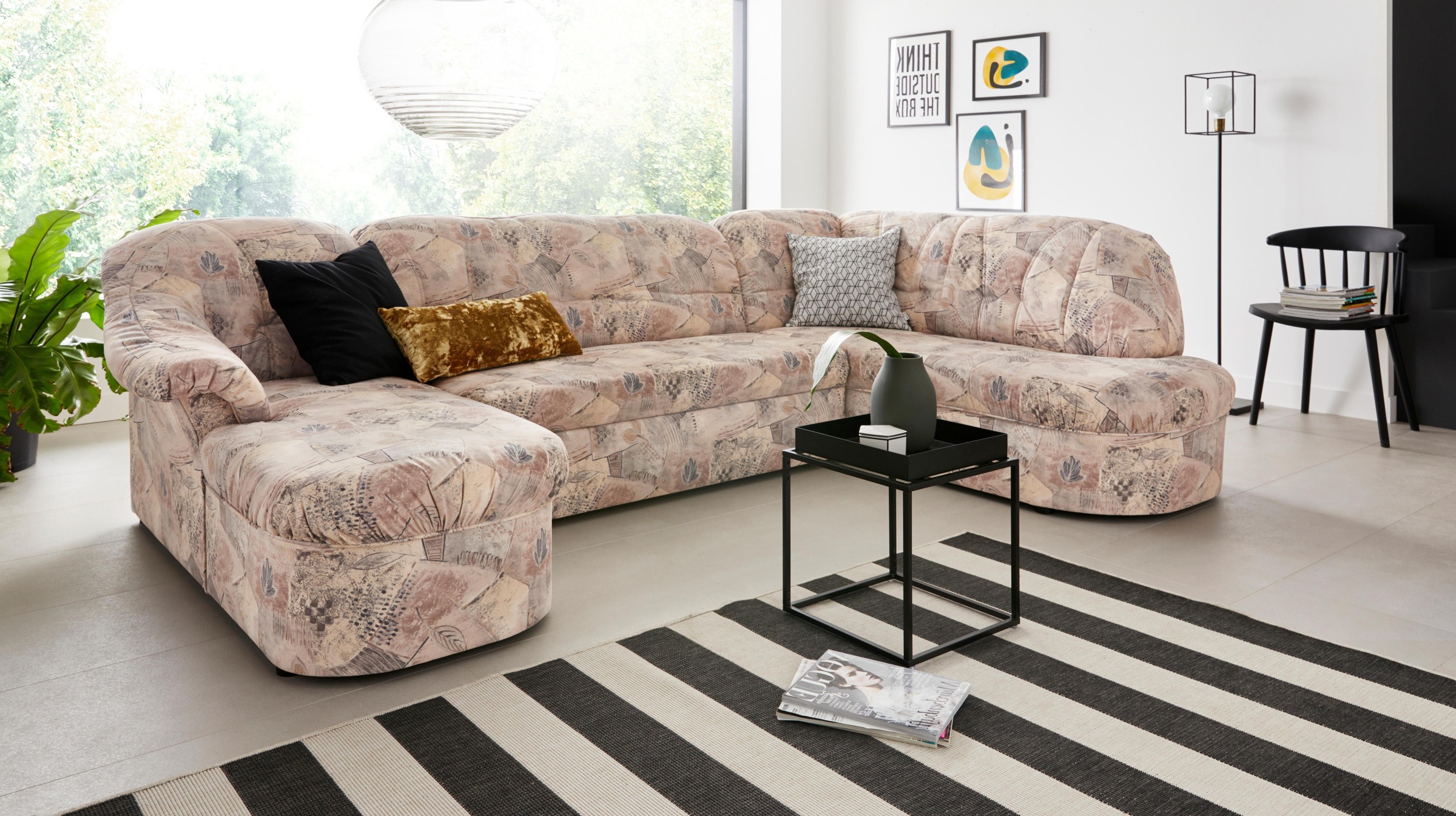 DOMO collection Wohnlandschaft »Pegnitz, zeitlos&modern, elegante Rückensteppung, Breite 292cm, U-Form« wahlweise mit Bettfunktion