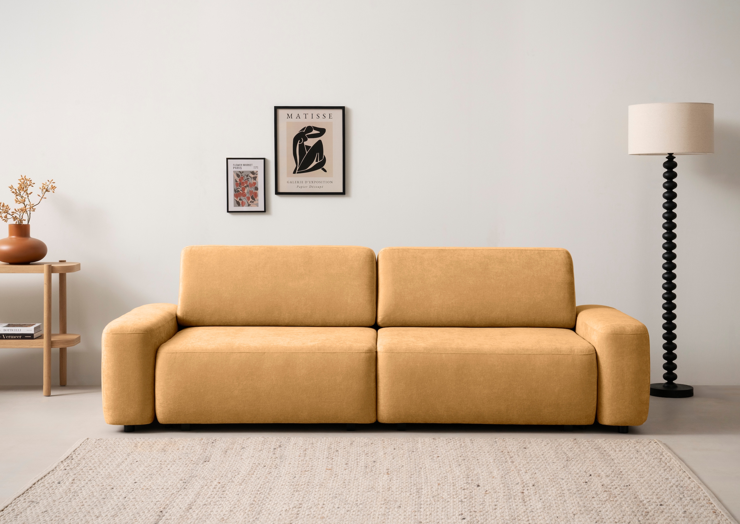 INOSIGN 3-Sitzer »TORGE (257cm), Sofa,Schlafsofa in Cord, Samtvelours, Struktur fein«, rundes Design, Schlaffunktion u. Bettkasten, Liegefläche: 135/200 cm