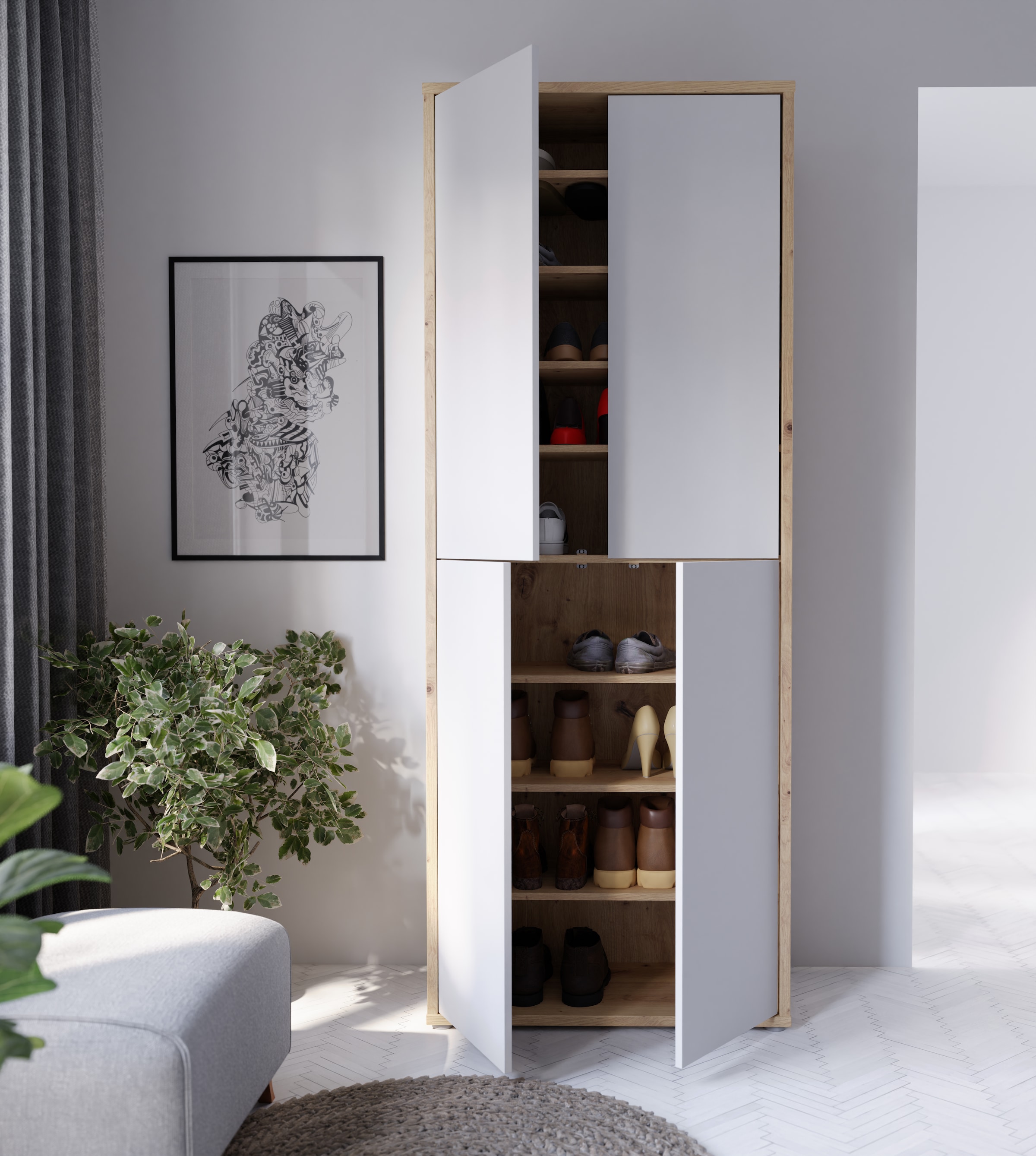 FORTE Schuhschrank »Alice Springs«, (B/H/T 74,5/191,9/34,9 cm), Stauraumschrank, Mehrzweckschrank, Breite 74,5 cm, mit 8 Böden