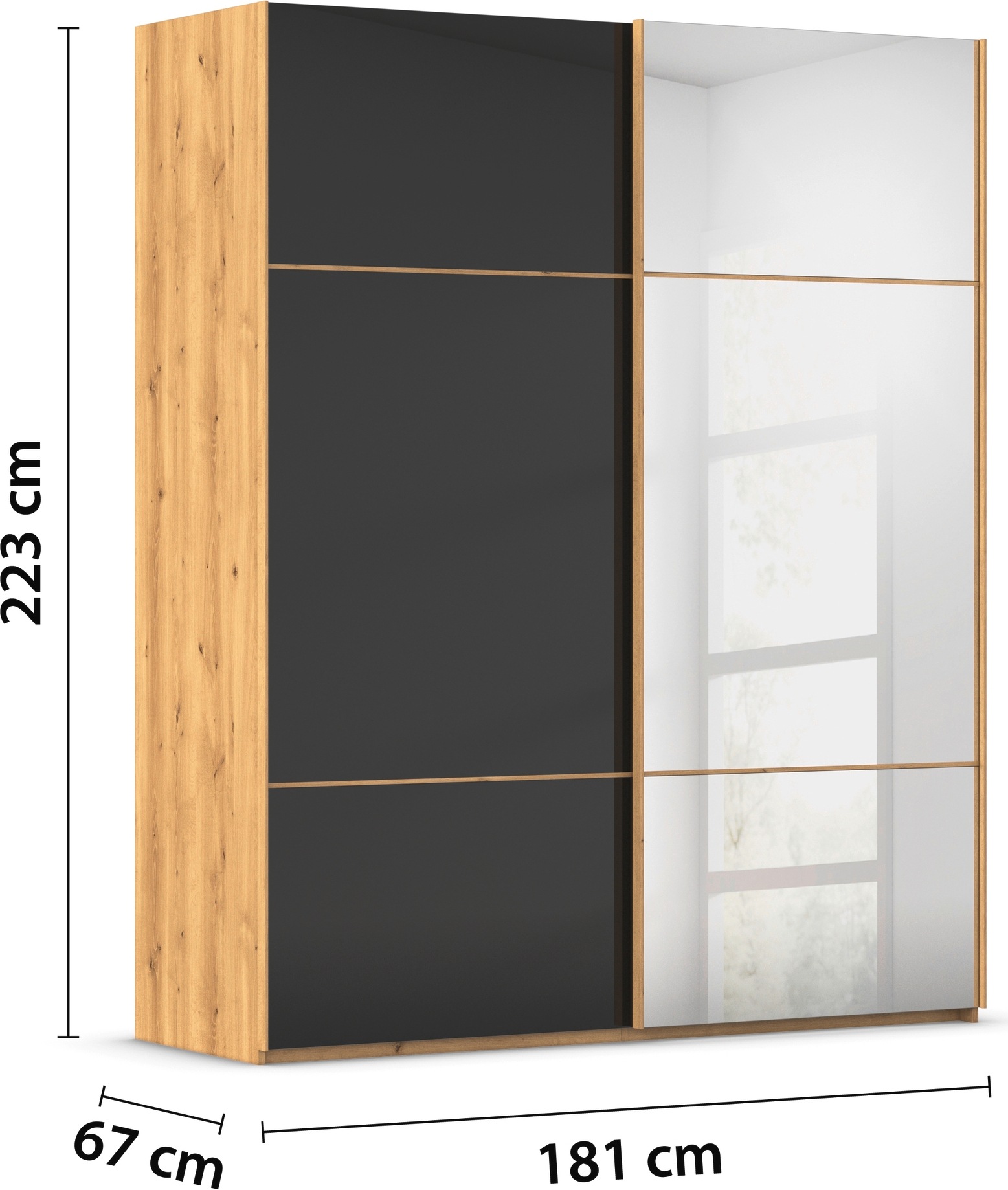 rauch Schwebetürenschrank »Kleiderschrank Schrank Garderobe Schlafzimmerschrank SCALE-TRIO«, edle dreigeteilte Front mit 2 Zierleisten Spiegel/Glas MADE IN GERMANY