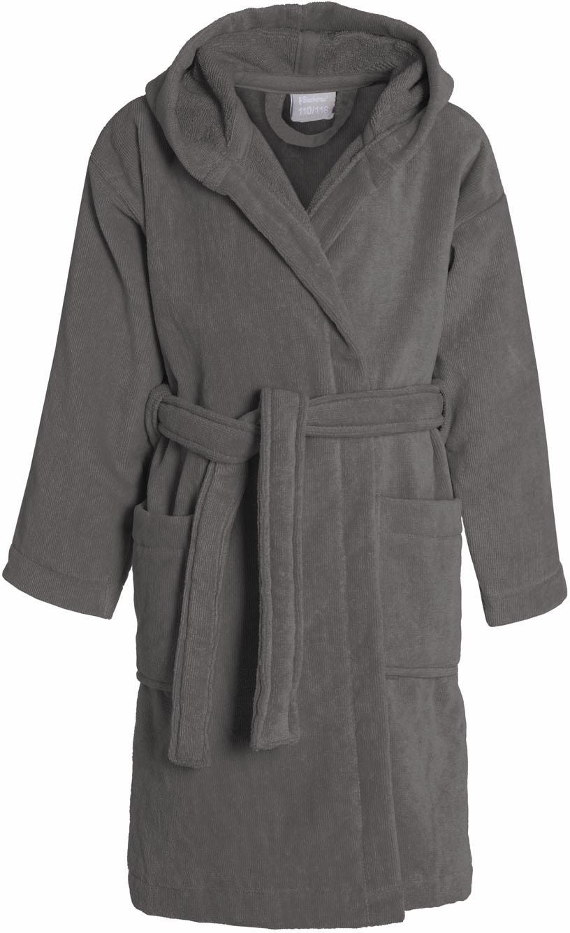 Kinderbademantel SEAHORSE, L:87cm, grau, Velours, Hausmäntel, "Seahorse Pure", Langarm, aufgesetzte Taschen