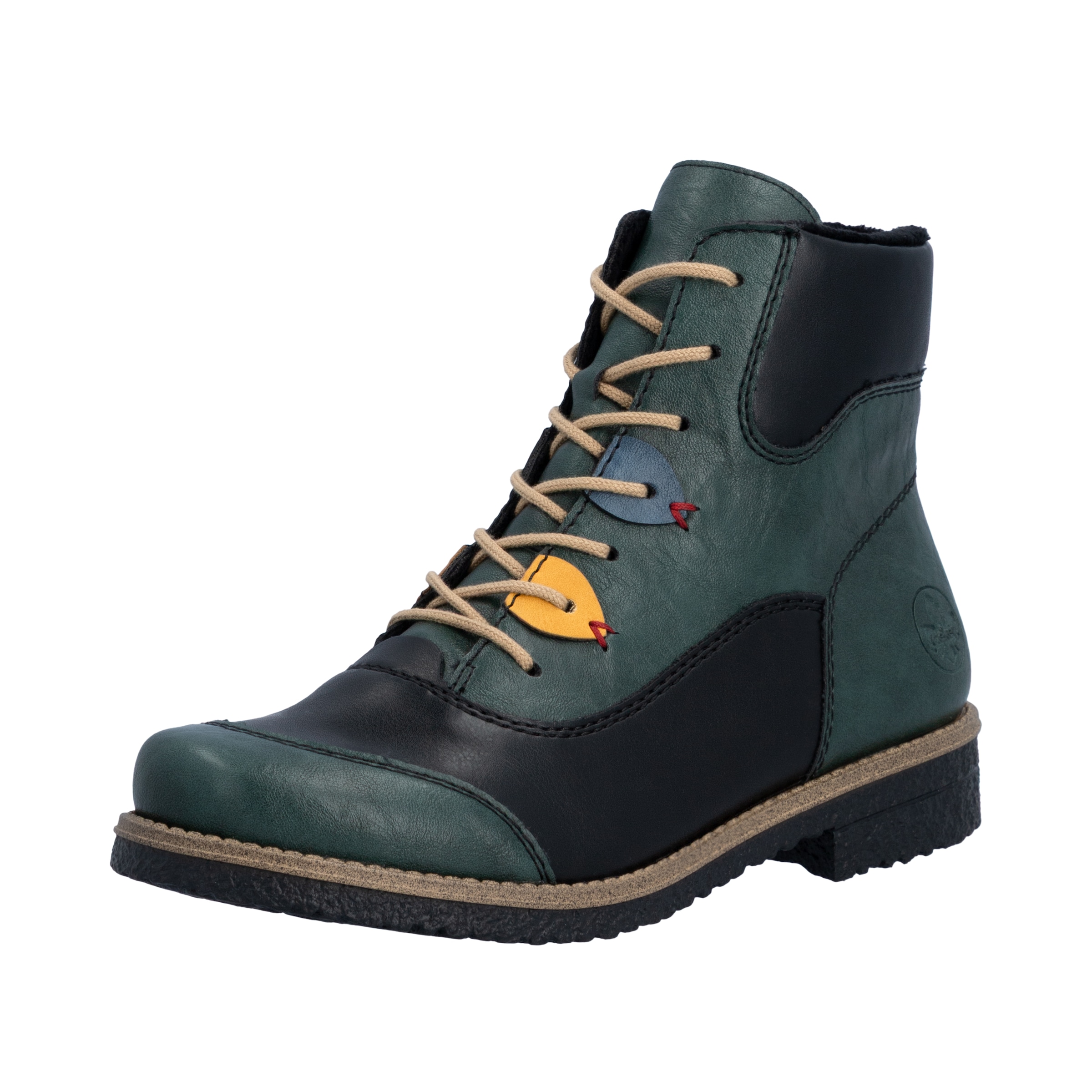 Rieker Schnürstiefelette Boots, Schnürboots, Blockabsatz mit bunten Applikationen