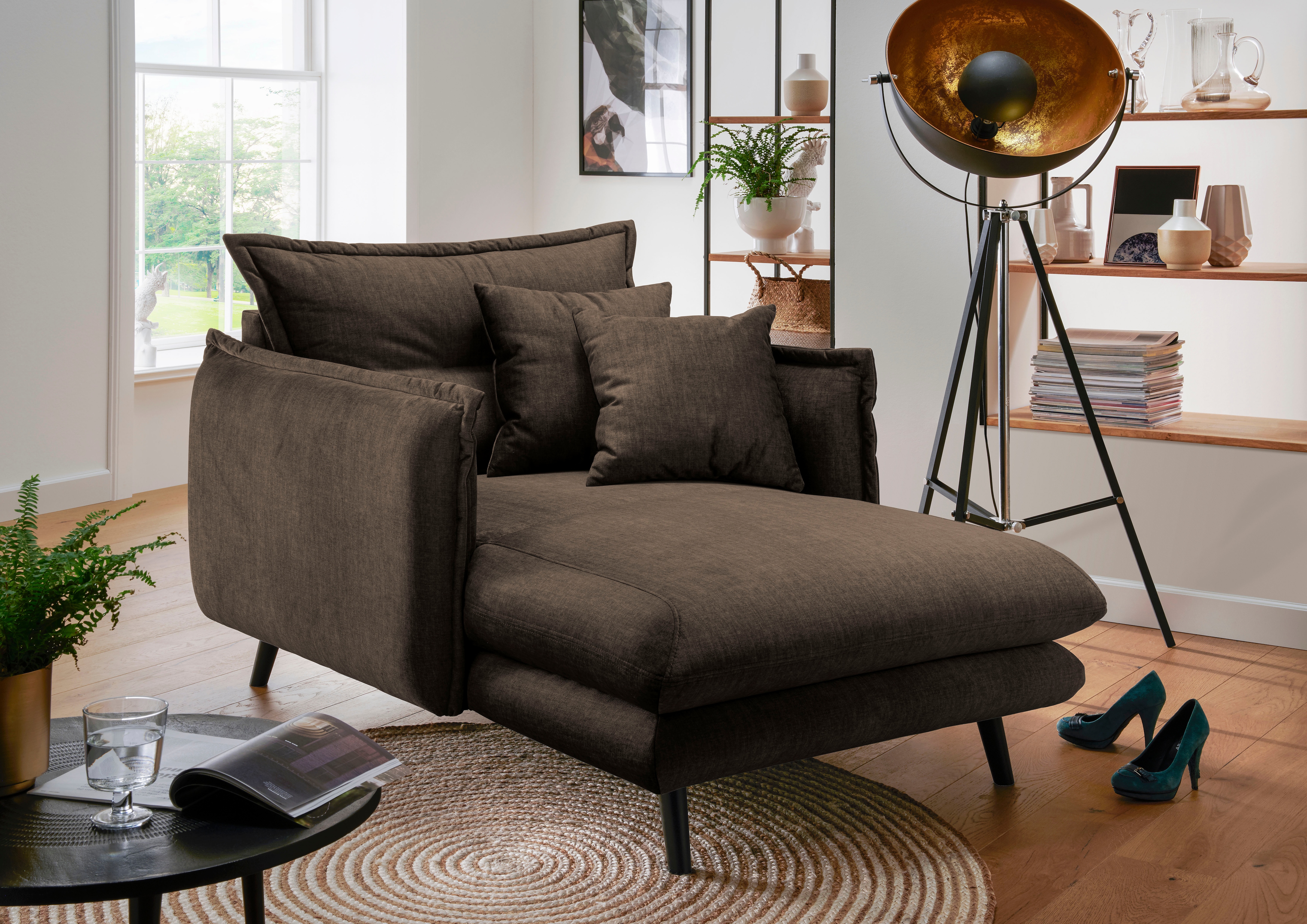 Home affaire Loveseat "Lazio, 111 cm breit, modern und bequem" Velours, inkl. Rücken- und Zierkissen
