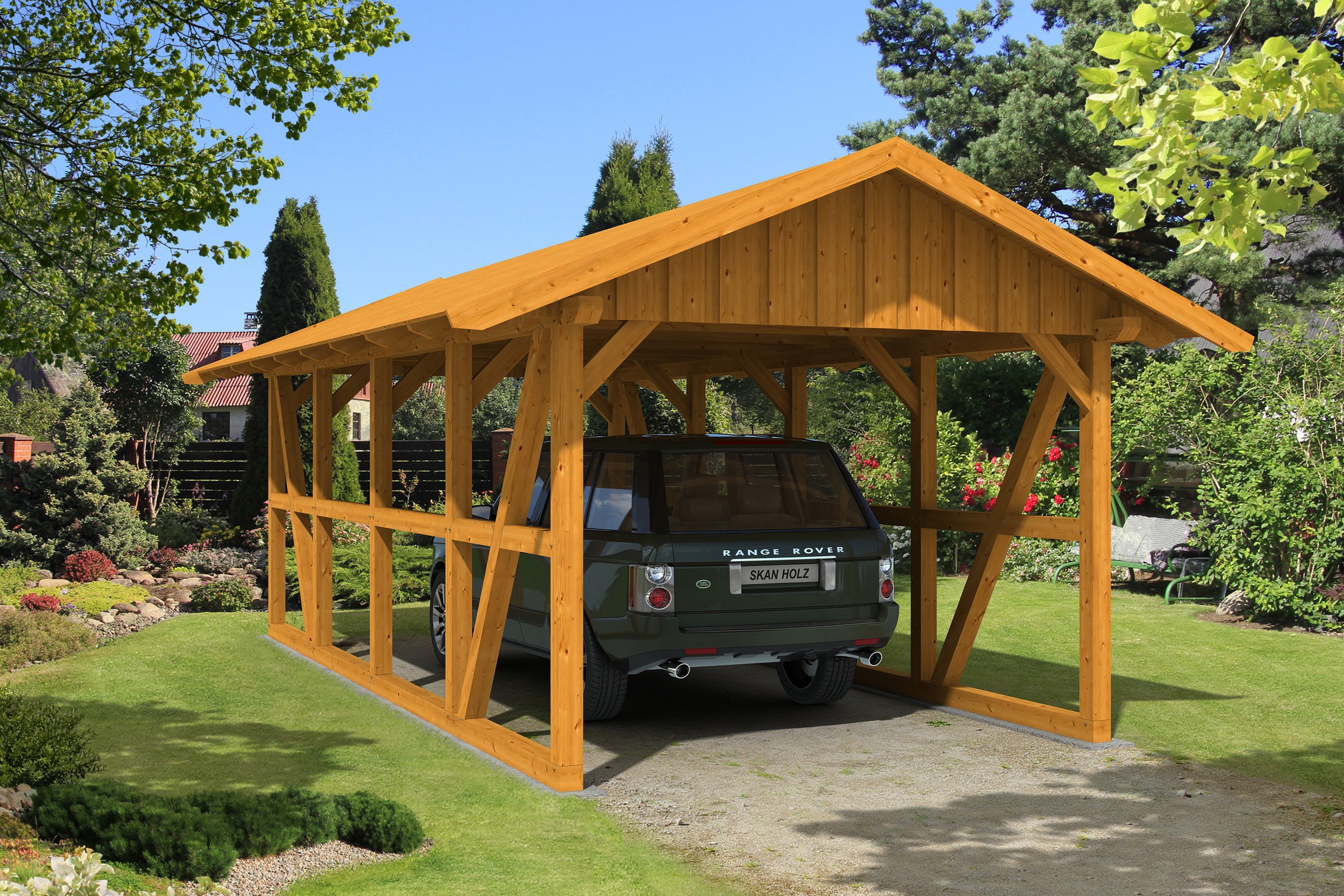 Skanholz Einzelcarport »Schwarzwald« Massivholz 300 cm Eiche hell mit Dachschalung