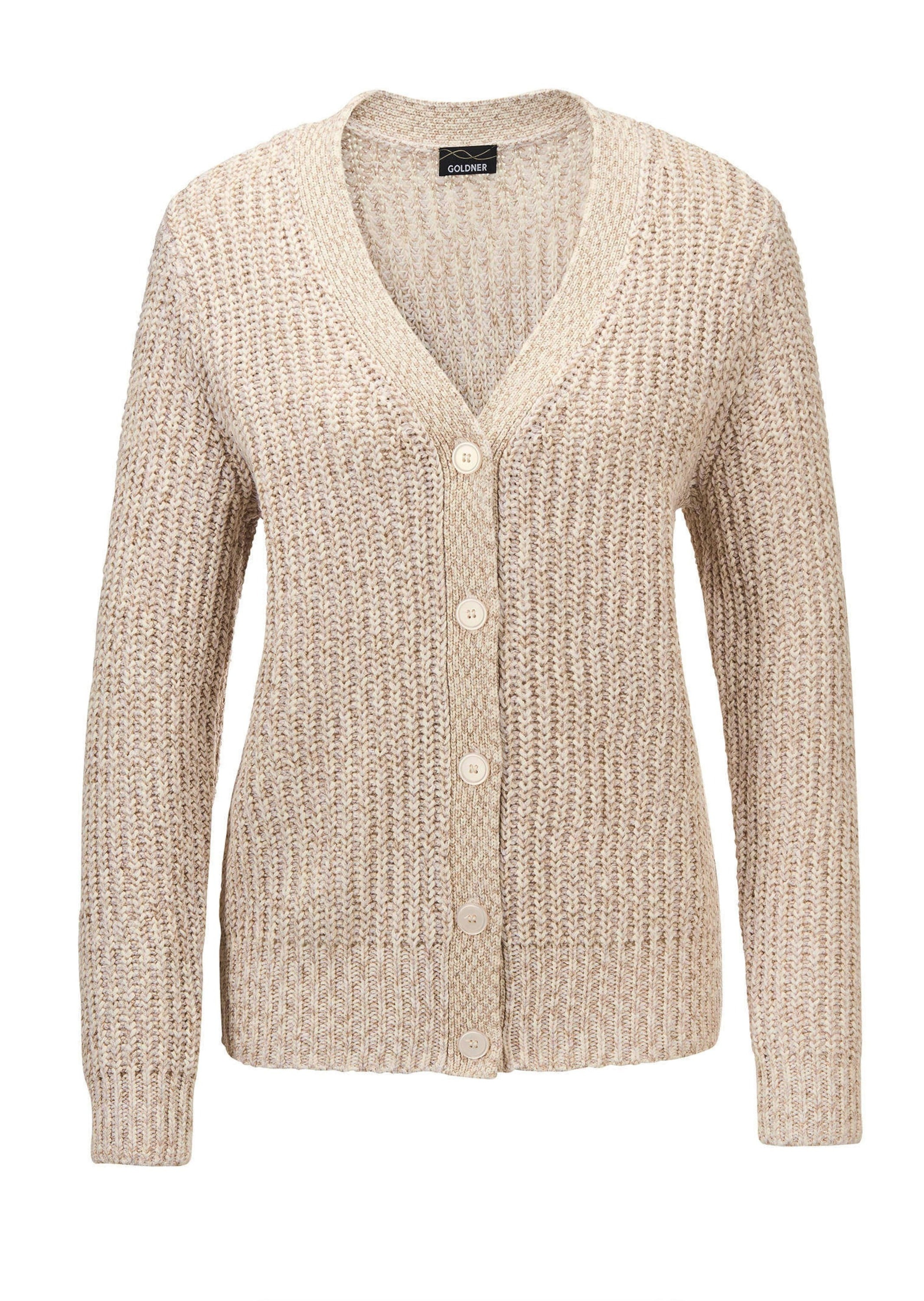 GOLDNER "Kurzgröße Langarm Strickjacke mit V-Ausschnitt" Knopfleiste