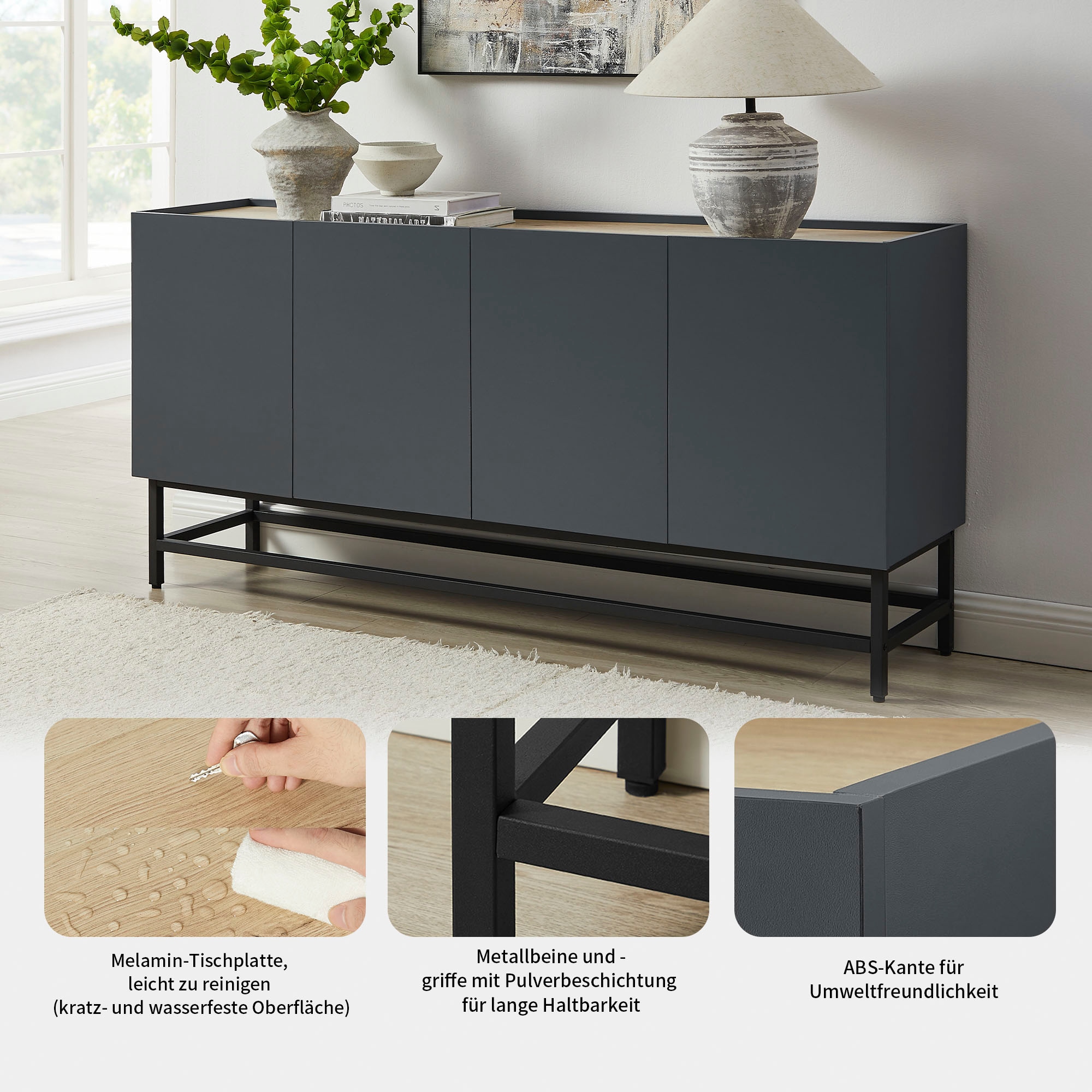 OTTO home Sideboard »Azly« pflegeleichte Melaminoberfläche, Metallgestell, ABS-Kanten