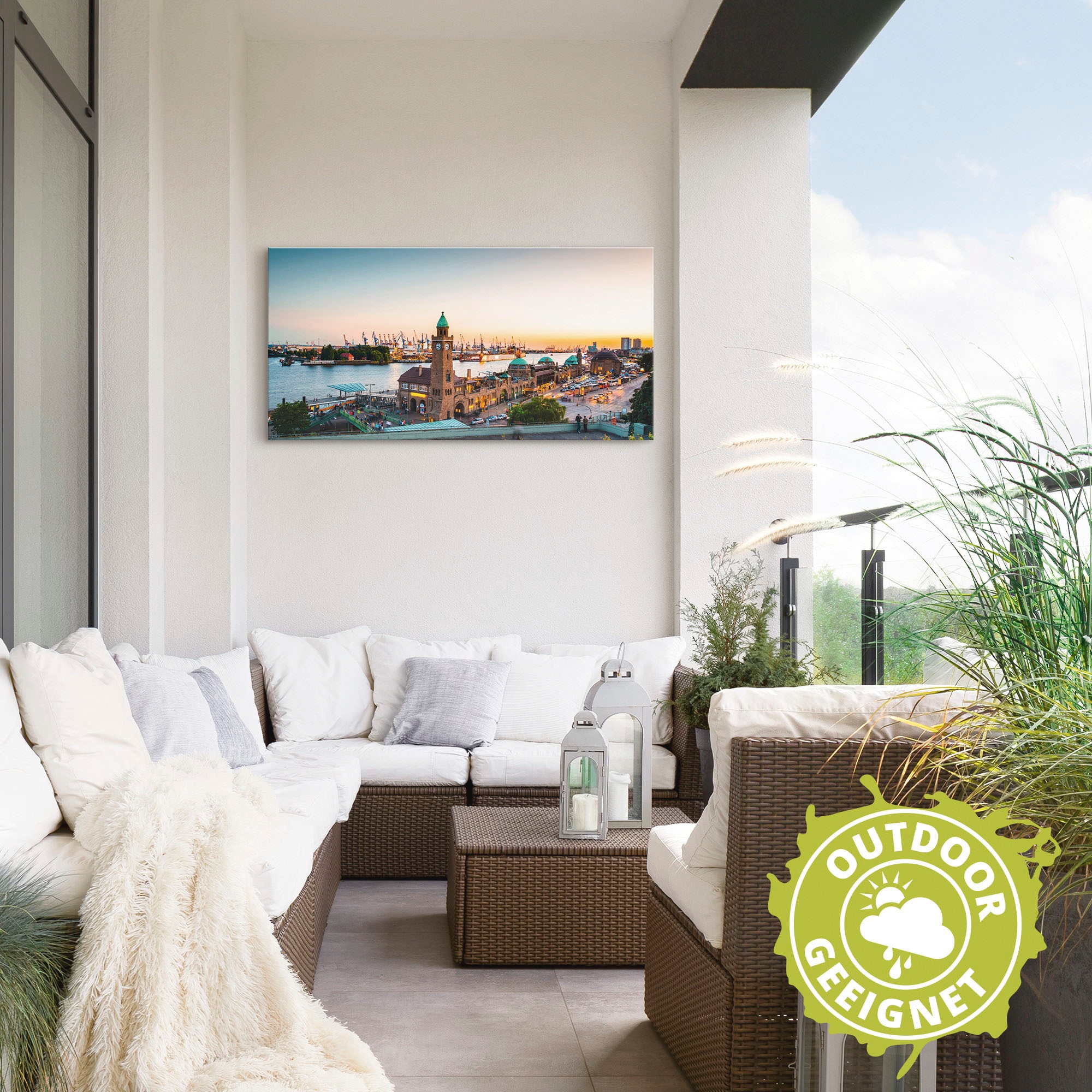 Artland Wandbild »Hamburg Hafen und Landungsbrücken«, Deutschland, (1 St.), als Alubild, Outdoorbild, Leinwandbild, Poster, Wandaufkleber