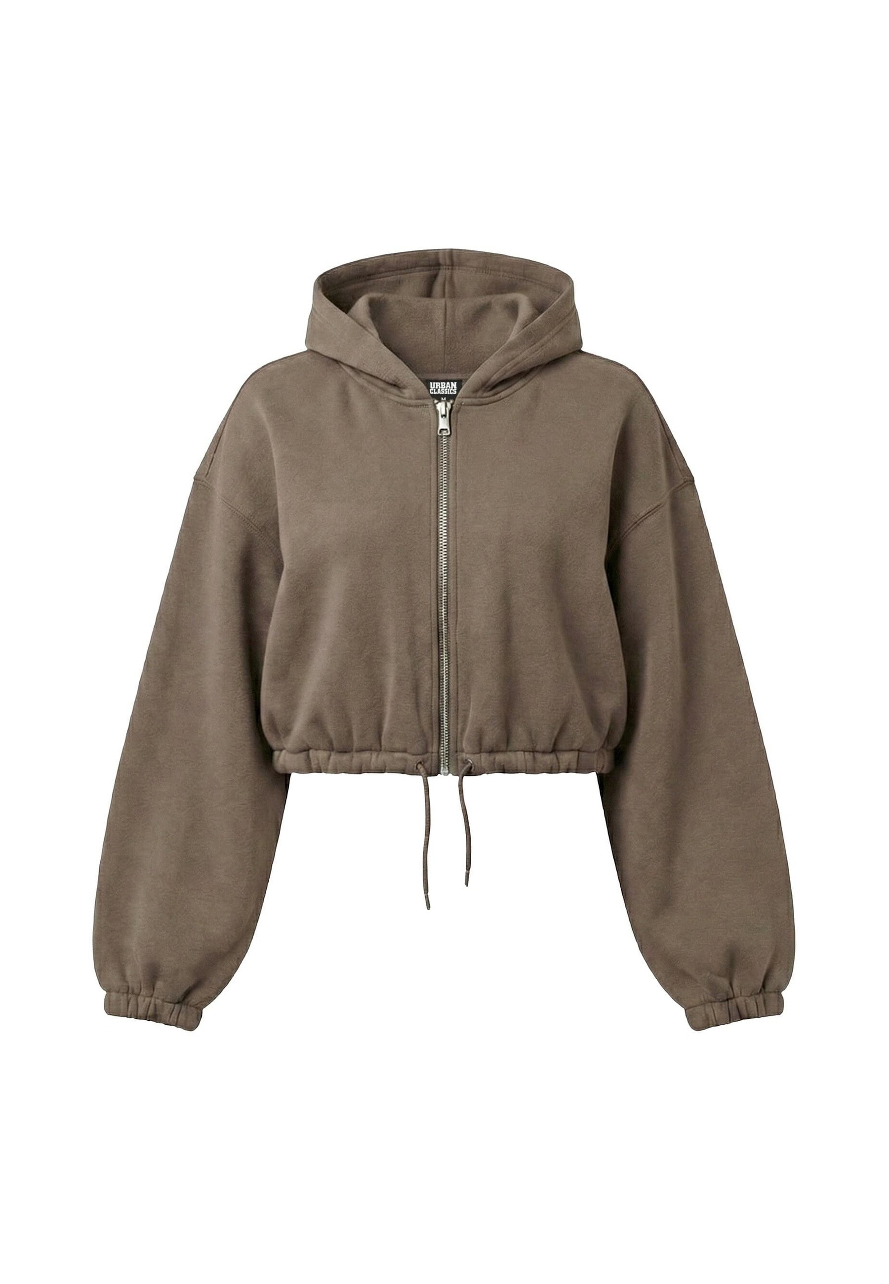 URBAN CLASSICS Damen Anorak "Urban Classics Ladies Fluffy Cropped Zip Hoodie", braun, Gr. XL, Jacken