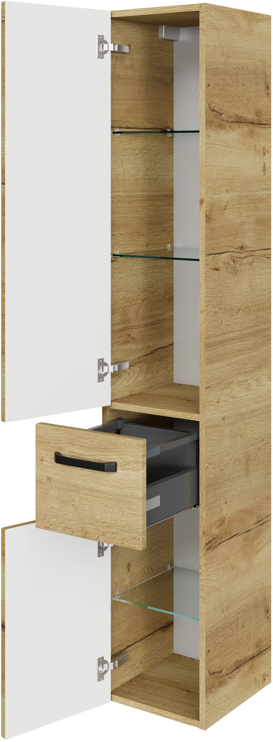 Saphir Hochschrank »Serie 4010 Badschrank 30 cm breit, mit 2 Türen und 1 Schublade«, 3 Glas-Einlegeböden, Badezimmer-Hochschrank inkl. Türdämpfer