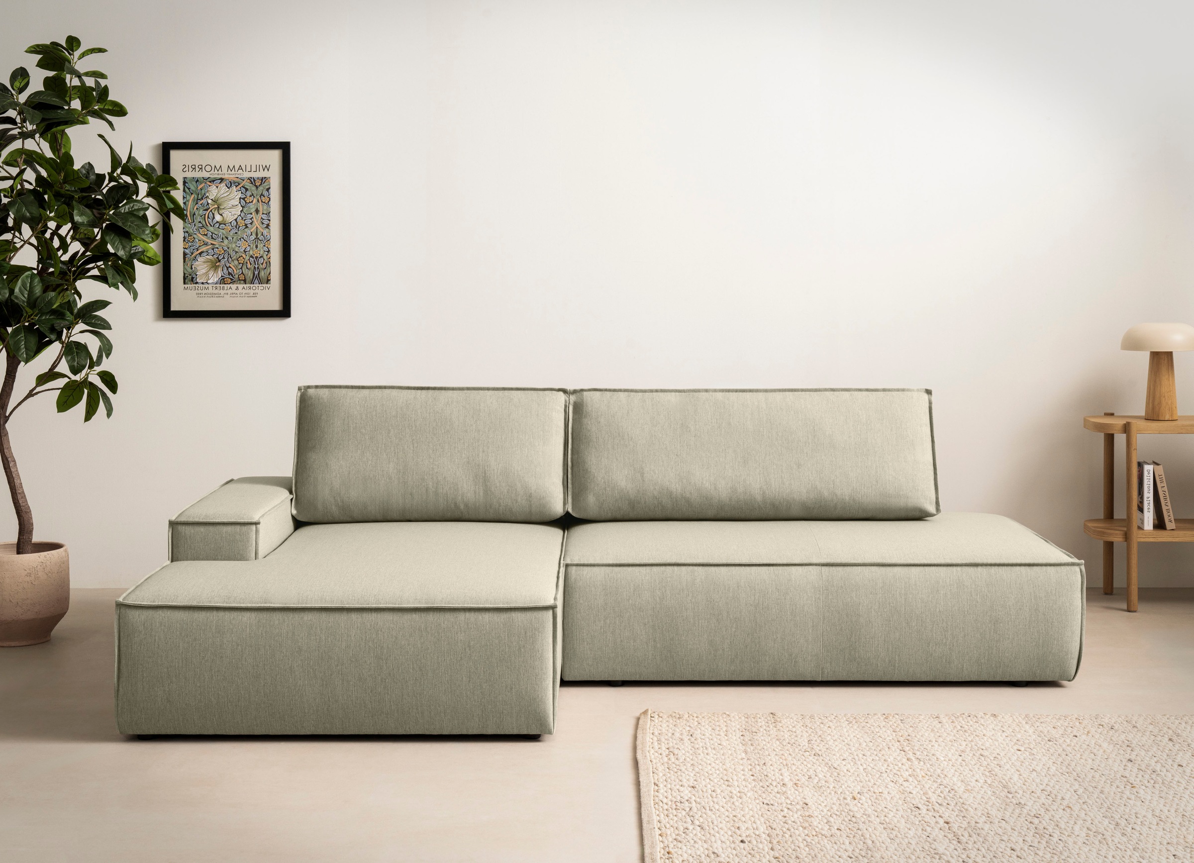 Home affaire Ecksofa »SHERWOOD, Schlafsofa in L-Form offen (275cm), Cord, Leinenoptik«, Schlaffunktion und Bettkasten, Kedernaht, hoher Sitz- & Liegekomfort